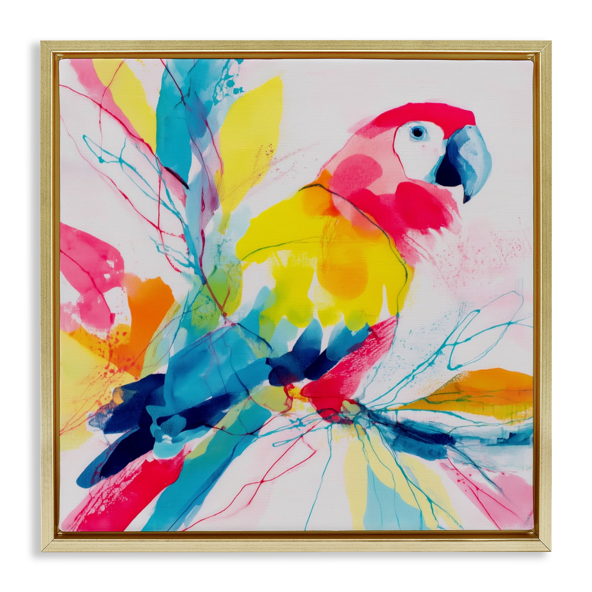 Stupell Industries Expressive Parrot in Bloom Gold Framed Floater Canvas Wall Art, design by Chromatic Storm Studio