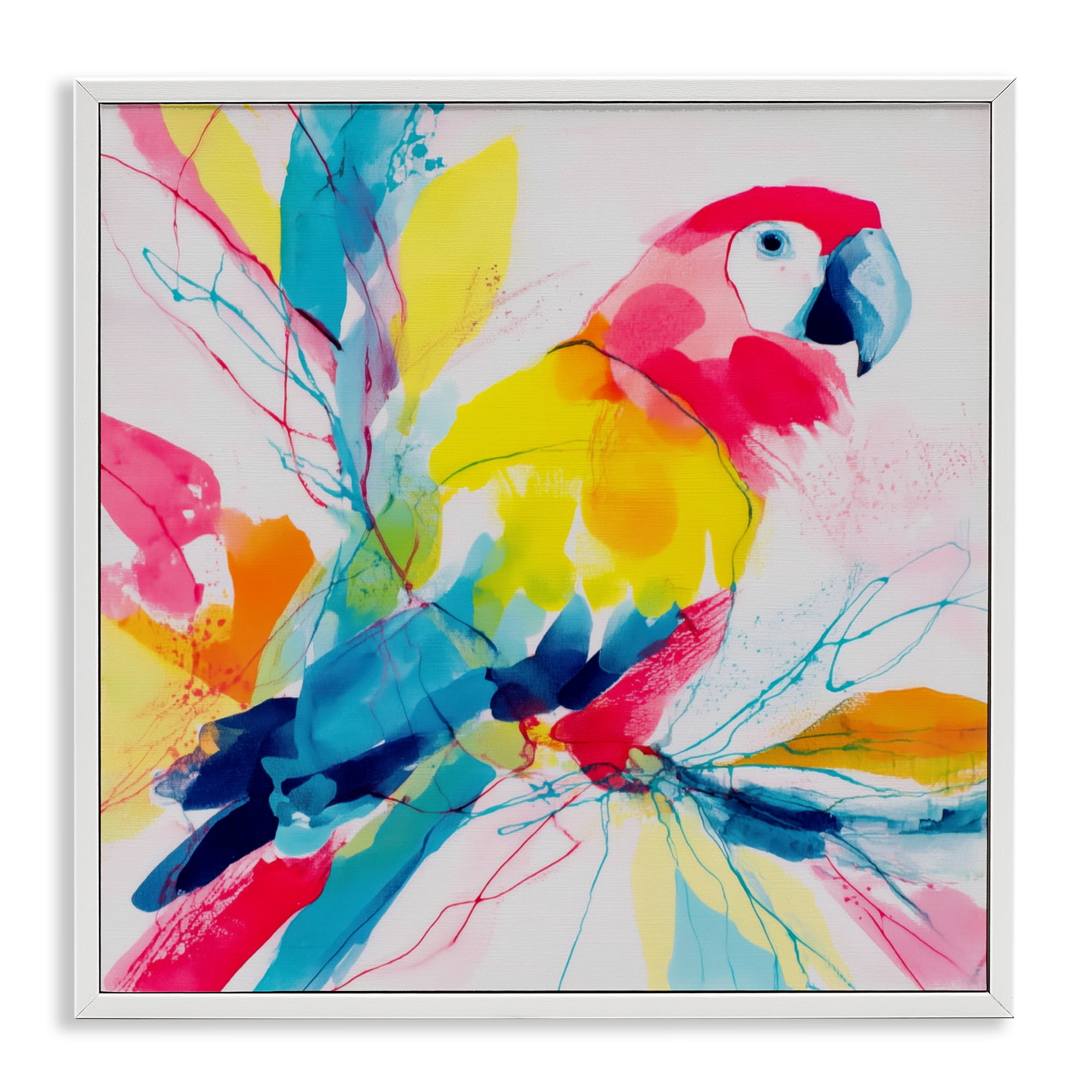 Stupell Industries Expressive Parrot in Bloom White Framed Giclee Art, design by Chromatic Storm Studio