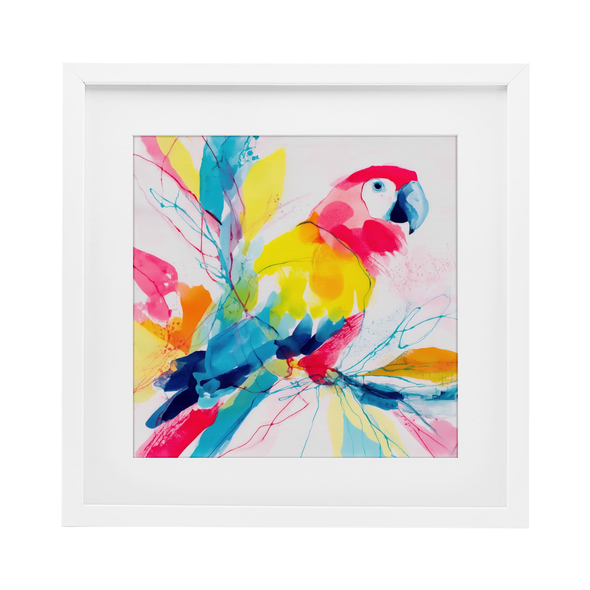 Stupell Industries Expressive Parrot in Bloom White Framed Print Under Glass, design by Chromatic Storm Studio