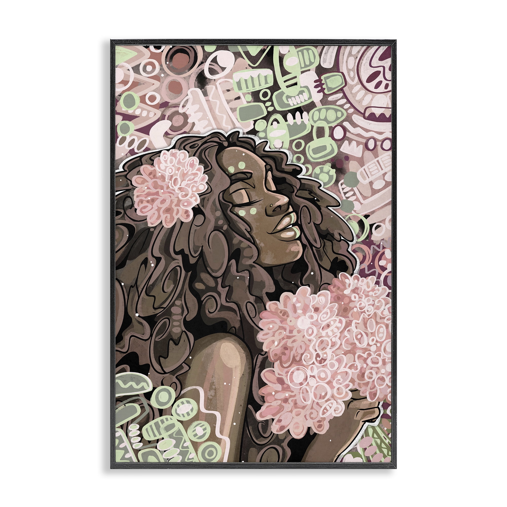 Stupell Industries Expressive Patterned Woman Novelty Painting Black Framed Art Print Wall Art, 16 x 24