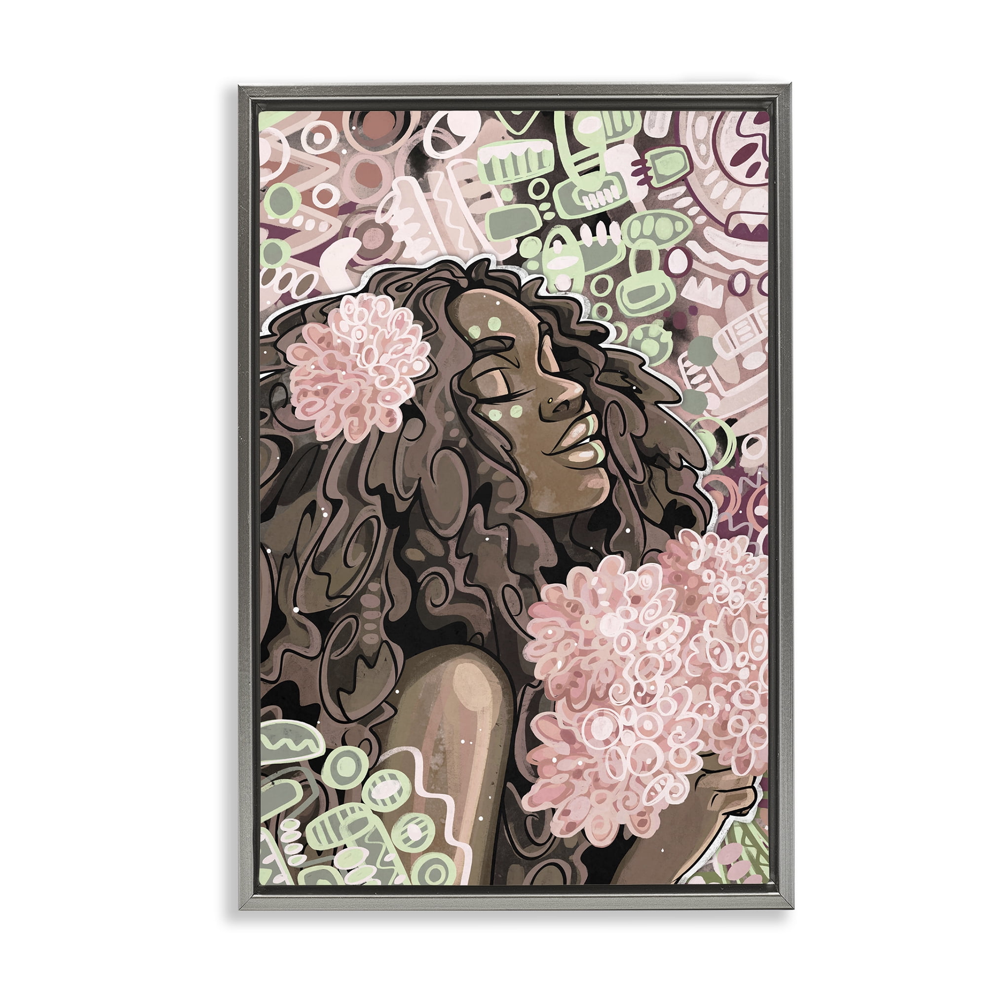 Stupell Industries Expressive Patterned Woman Novelty Painting Gray Floater Framed Art Print Wall Art, 21 x 31