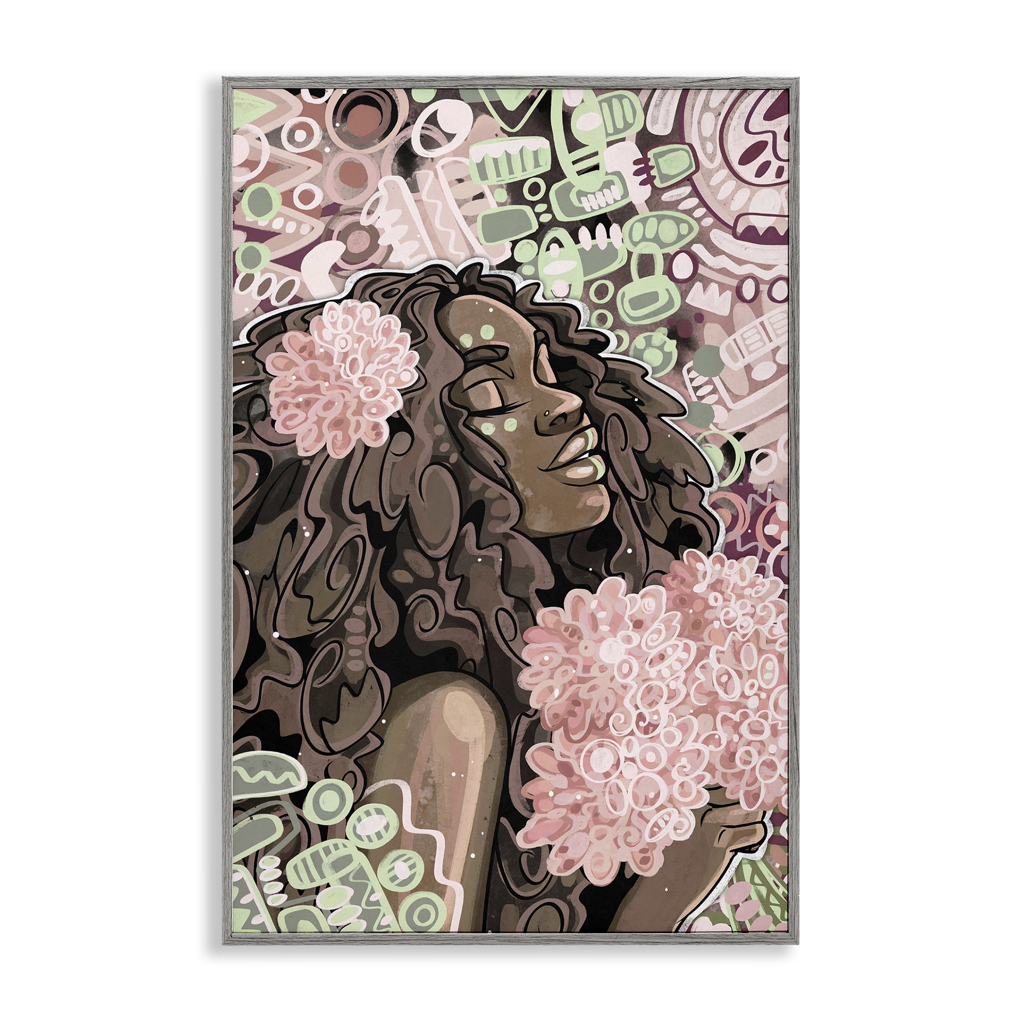 Stupell Industries Expressive Patterned Woman Novelty Painting Gray Framed Art Print Wall Art, 16 x 24