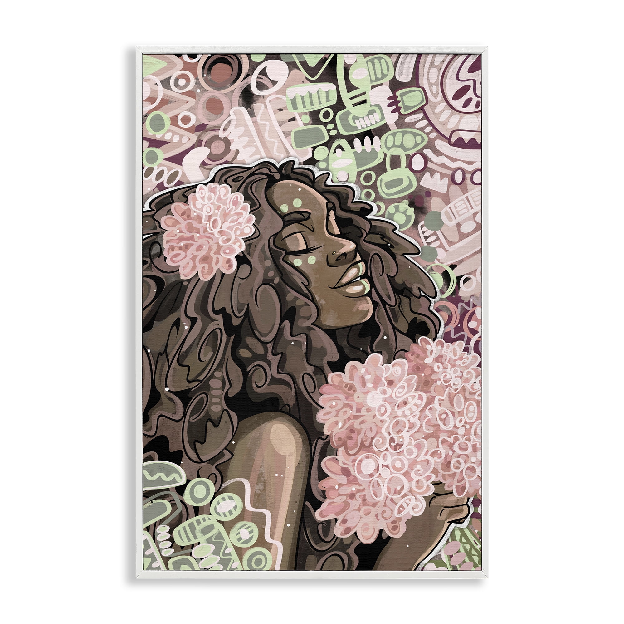 Stupell Industries Expressive Patterned Woman Novelty Painting White Framed Art Print Wall Art, 20 x 30