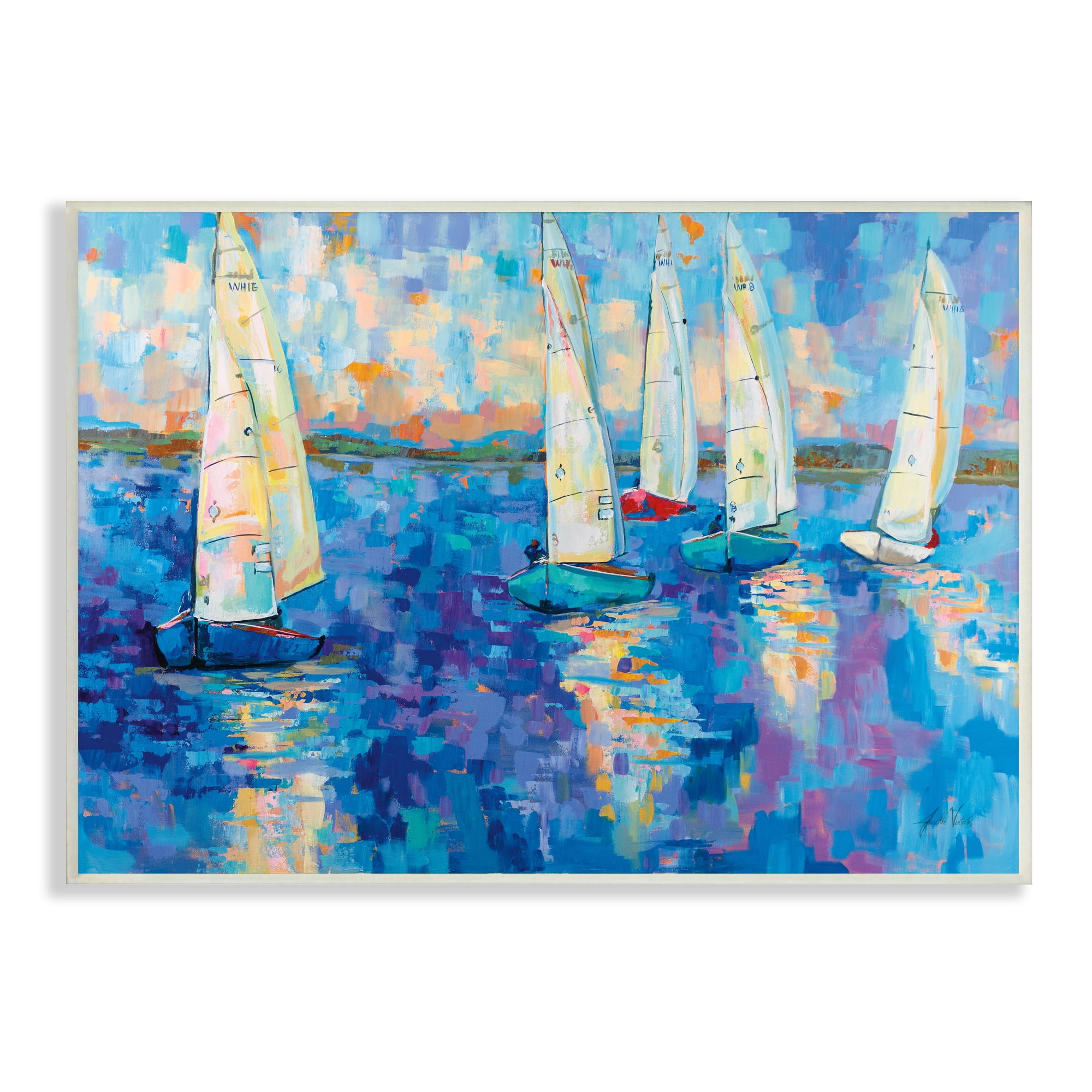 Stupell Industries Expressive Sailboat Waters Abstract Nautical Ship Painting, 19 x 13, Design by Jeanette Vertentes