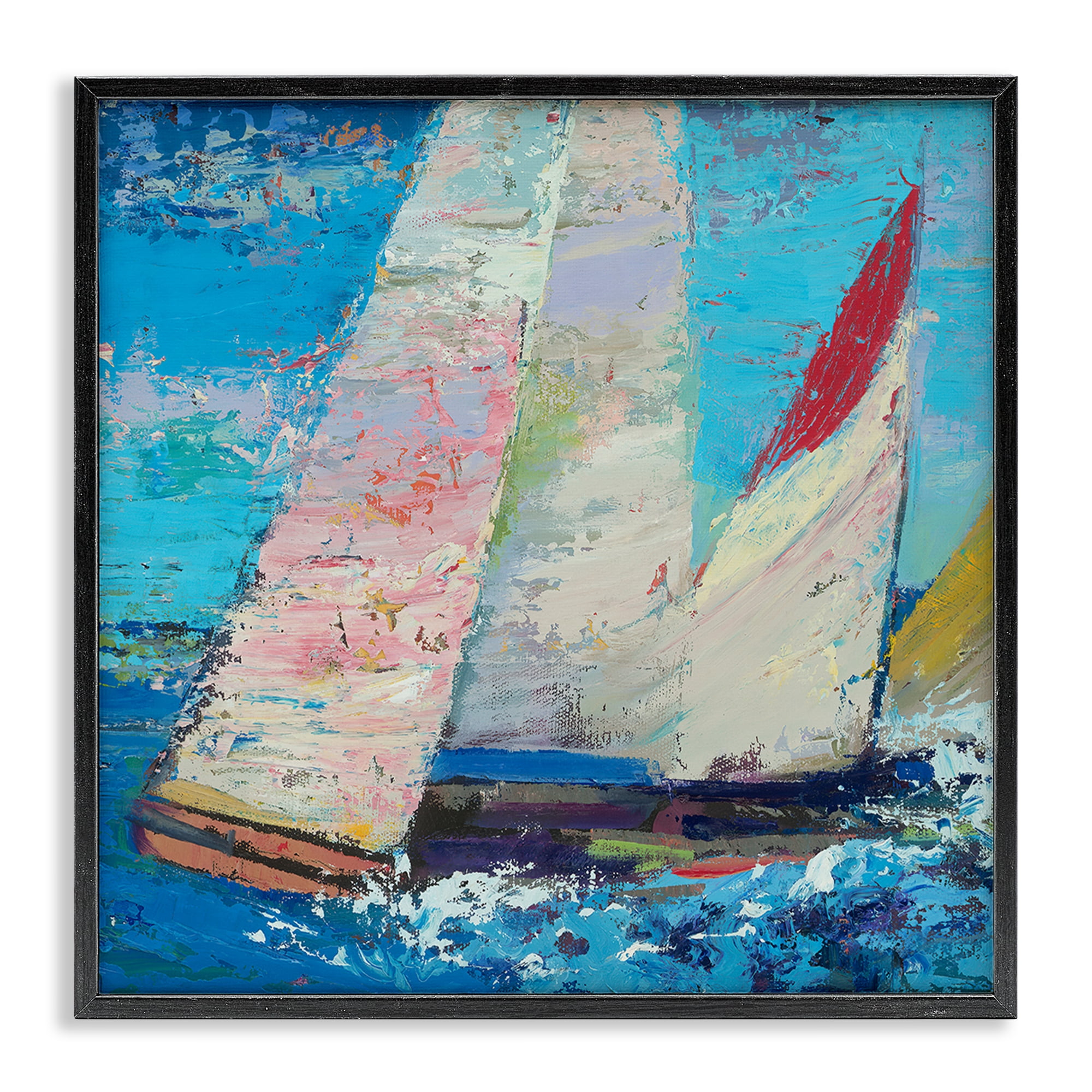 Stupell Industries Expressive Sailboats on Waves Black Framed Giclee Art, design by Beth A. Forst