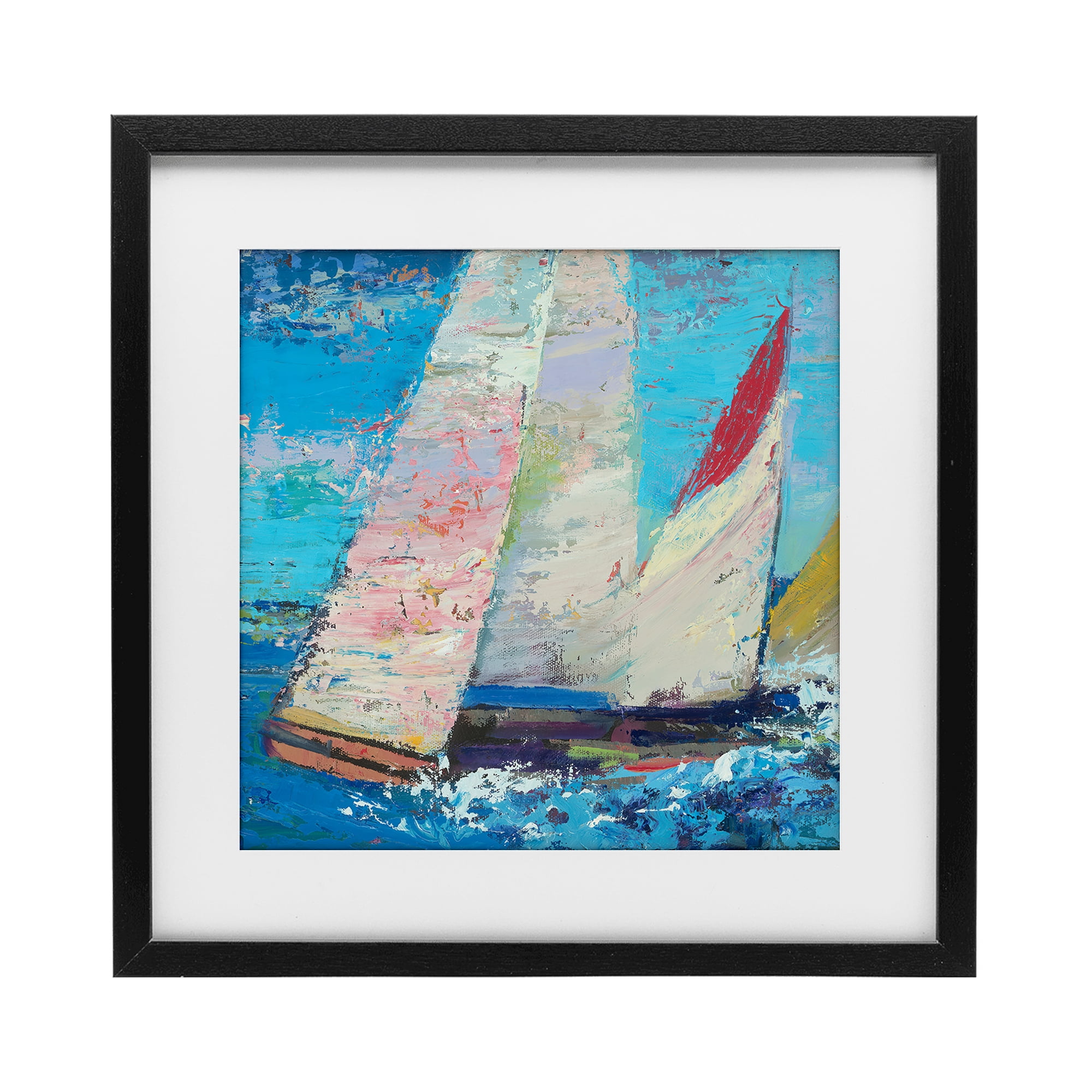Stupell Industries Expressive Sailboats on Waves Black Framed Print Under Glass, design by Beth A. Forst