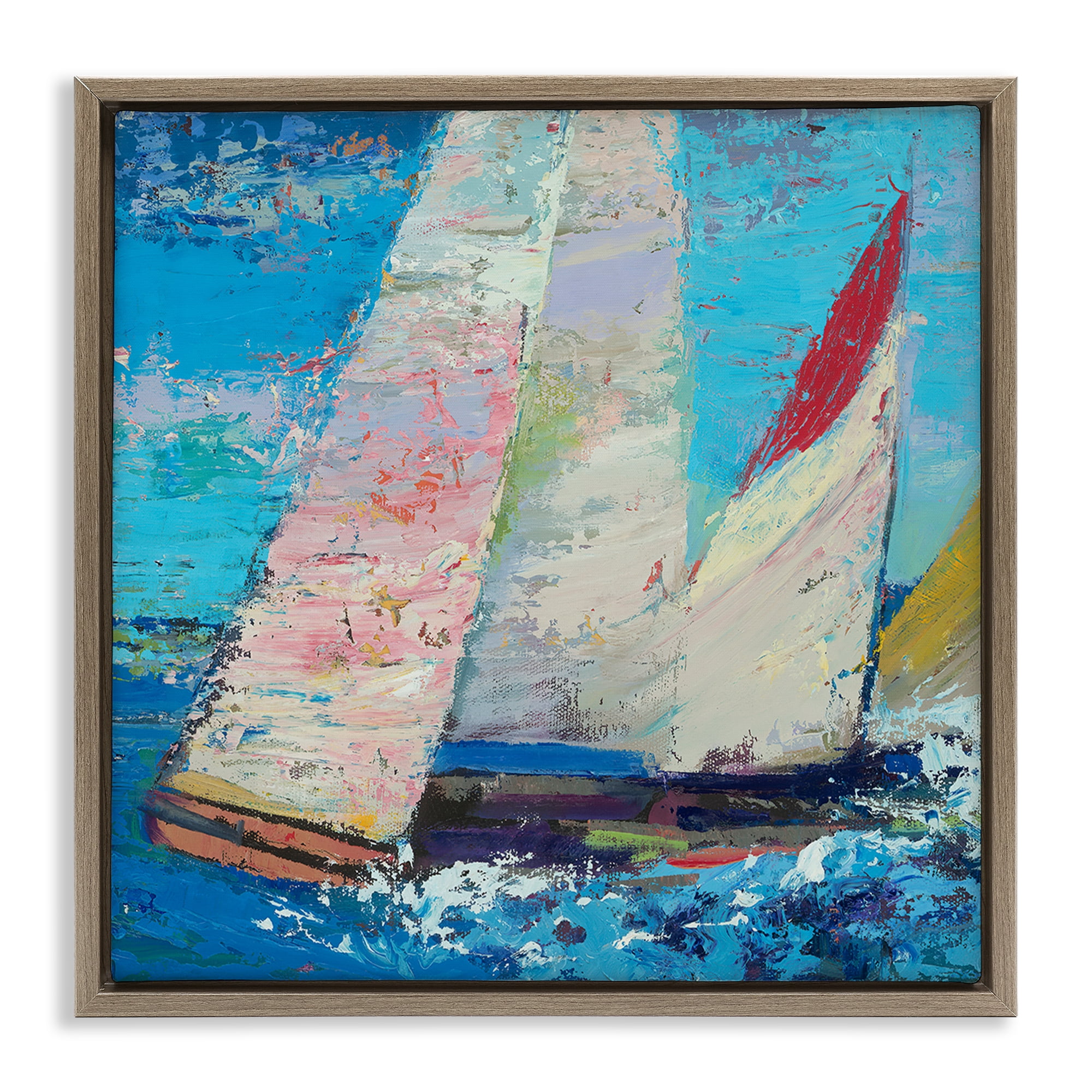 Stupell Industries Expressive Sailboats on Waves Brown Framed Floater Canvas Wall Art, design by Beth A. Forst