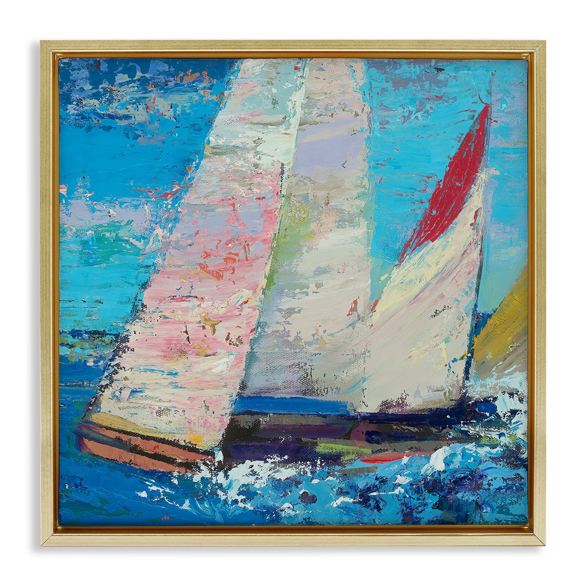 Stupell Industries Expressive Sailboats on Waves Gold Framed Floater Canvas Wall Art, design by Beth A. Forst