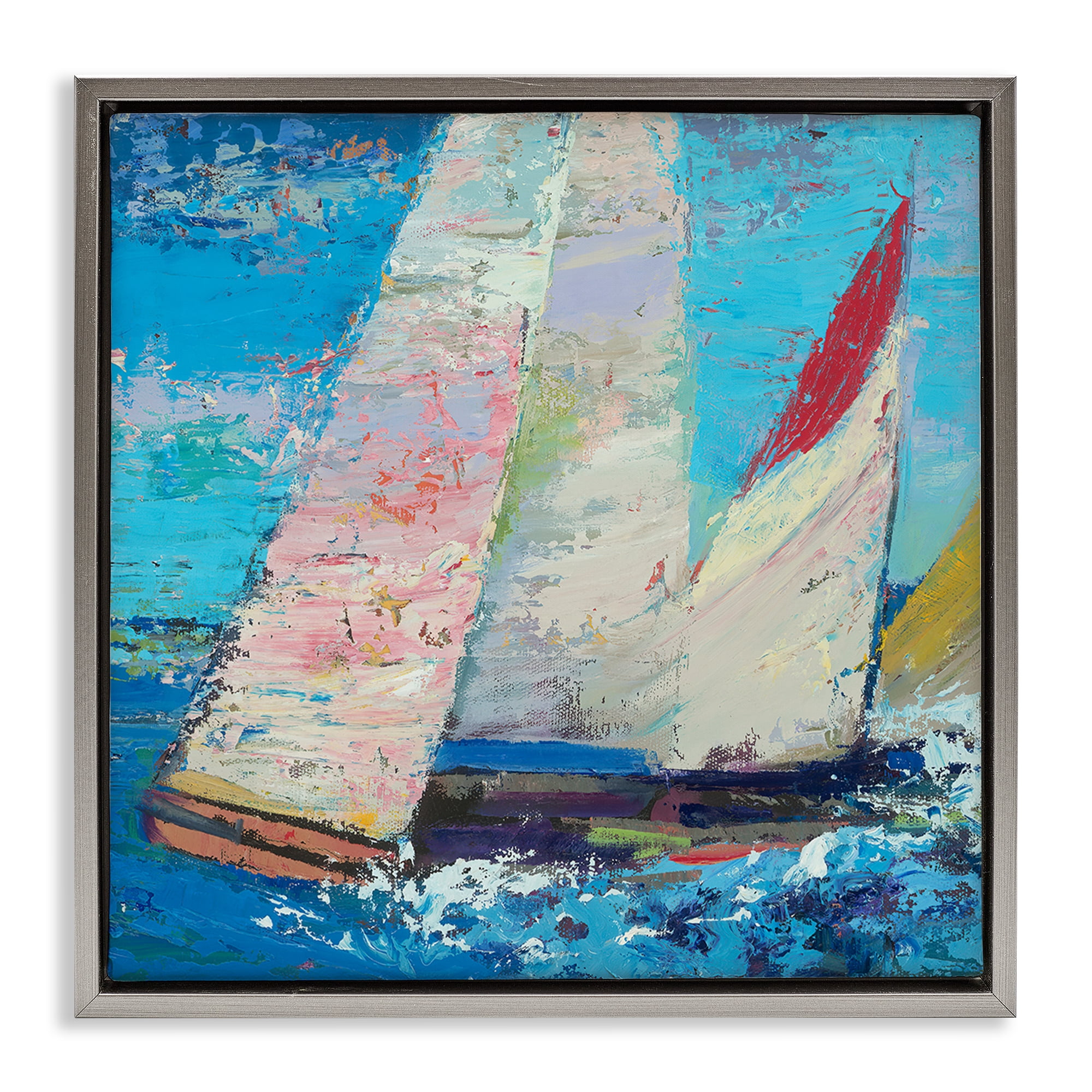 Stupell Industries Expressive Sailboats on Waves Gray Framed Floater Canvas Wall Art, design by Beth A. Forst
