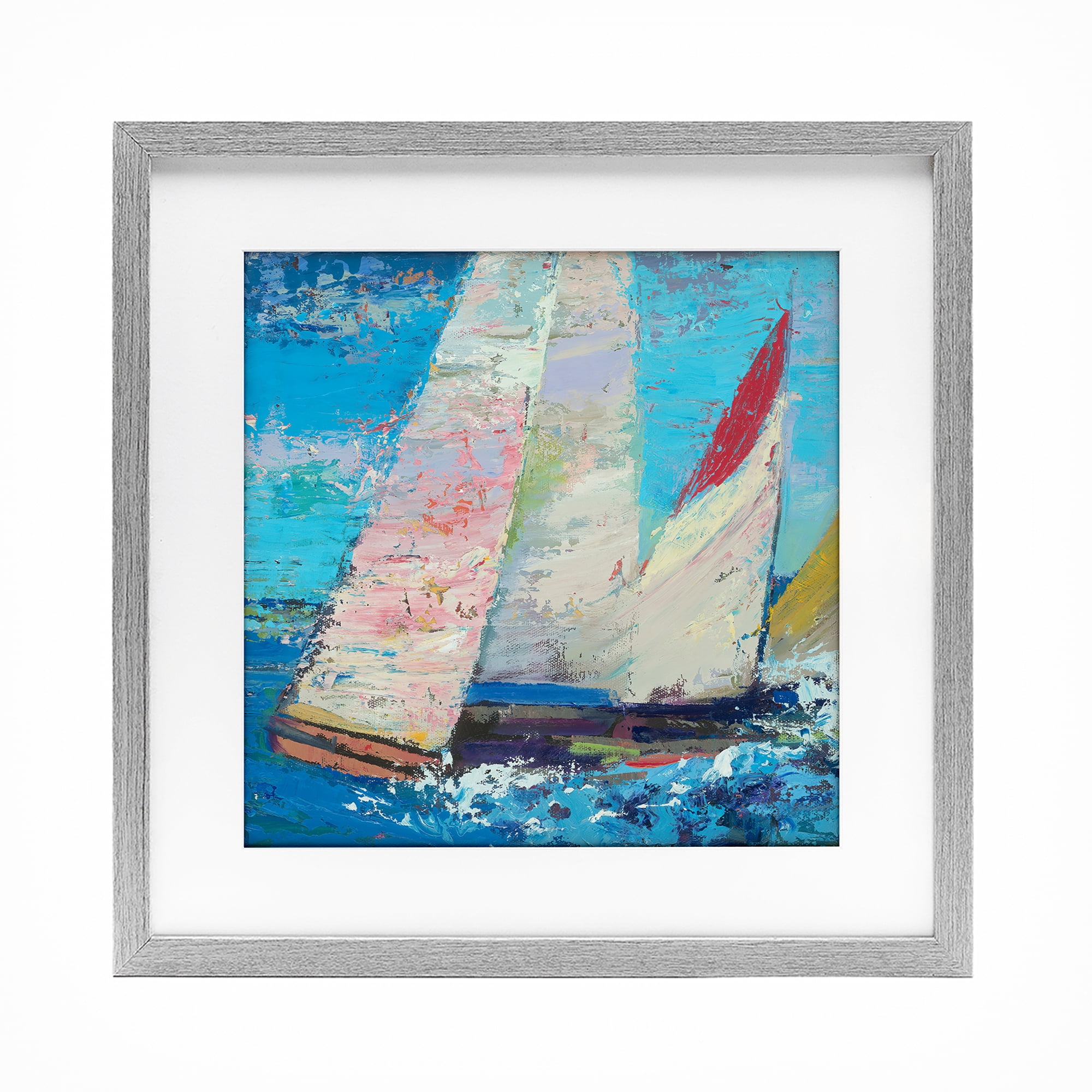 Stupell Industries Expressive Sailboats on Waves Gray Framed Print Under Glass, design by Beth A. Forst