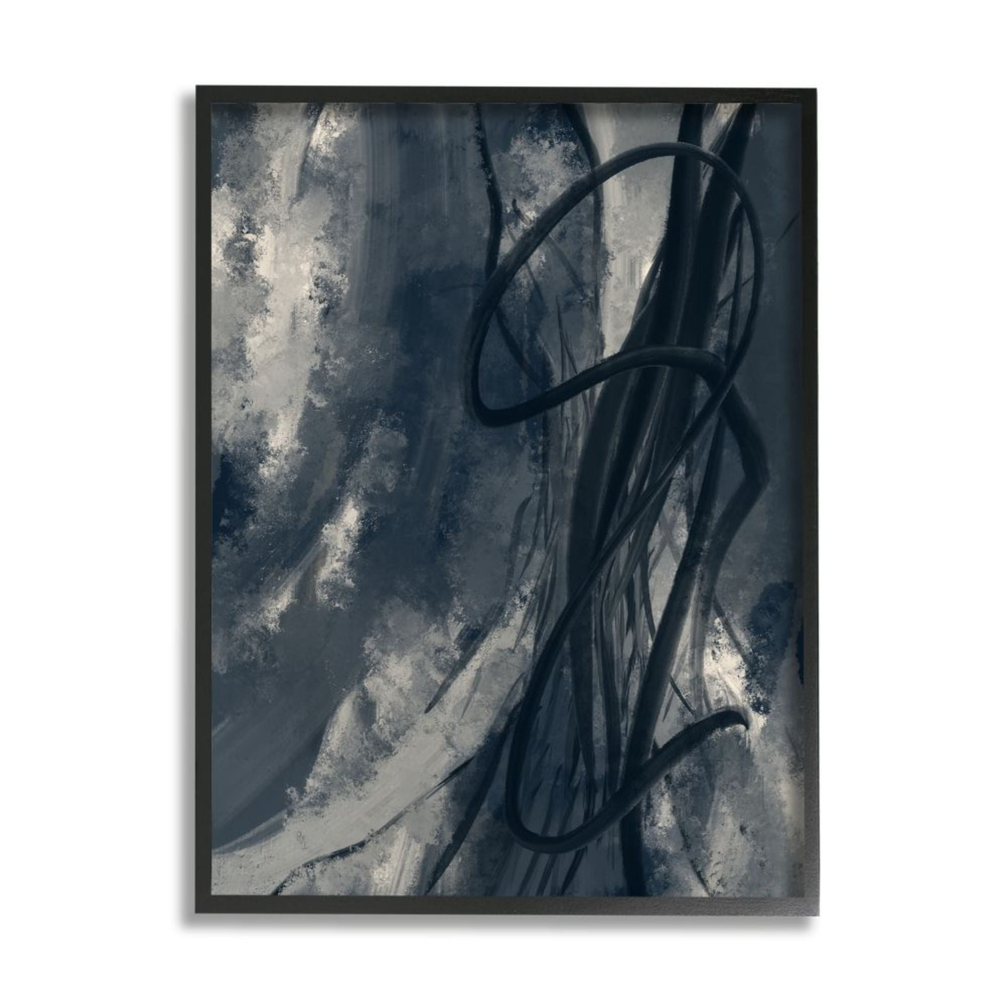 Stupell Industries Expressive Shades of Blue Abstract Linear Design Design by Daphne Polselli, 11" x 14", Black Framed