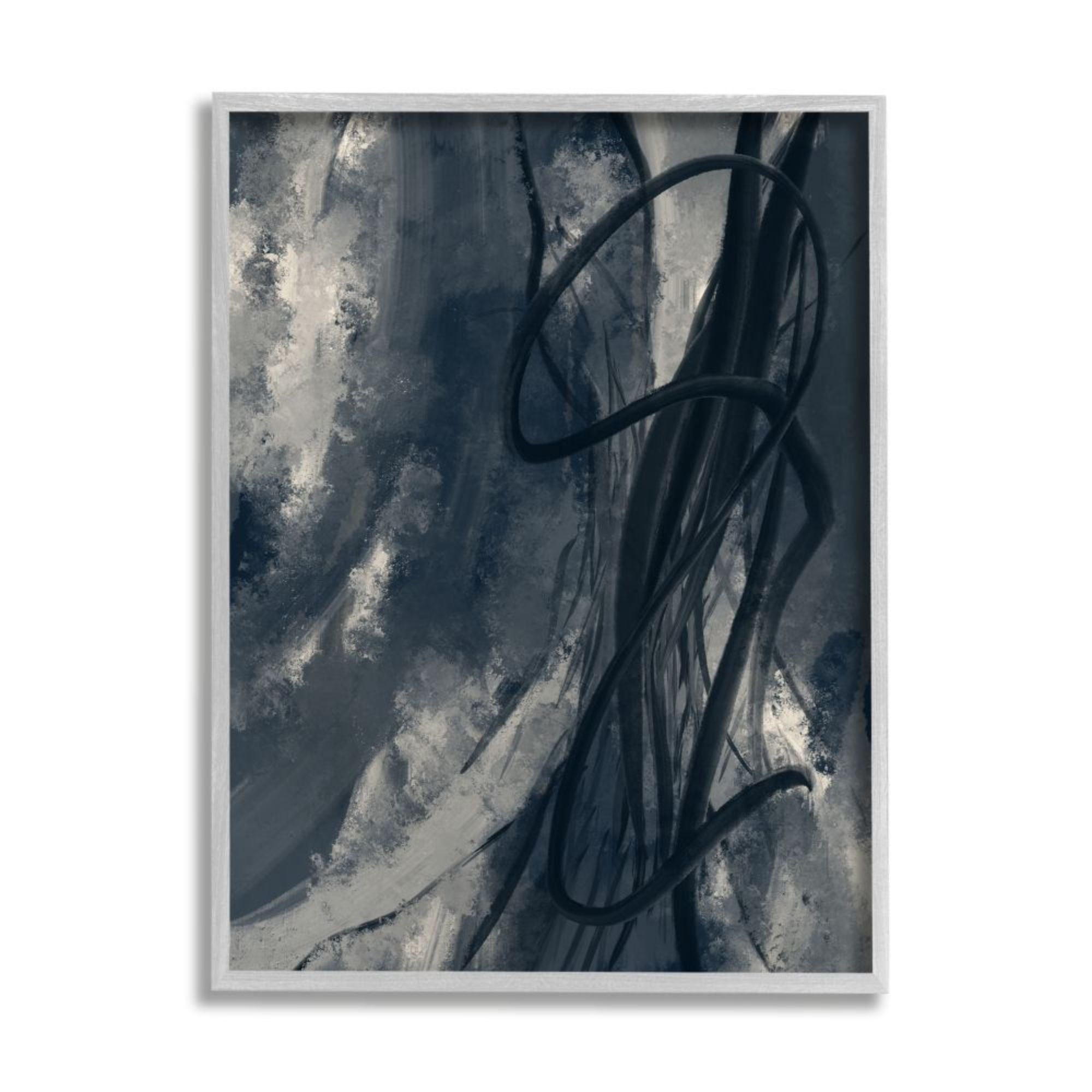 Stupell Industries Expressive Shades of Blue Abstract Linear Design Design by Daphne Polselli, 11" x 14", Gray Framed