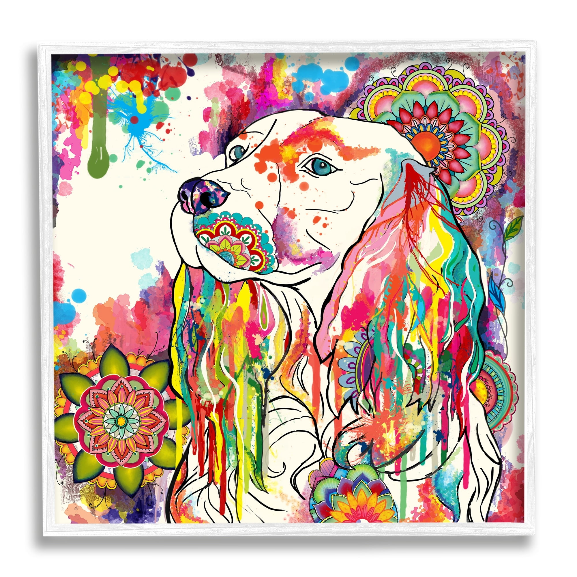Stupell Industries Expressive Spaniel Dog Portrait Vibrant Medallion Boho Pattern, 24 x 24,Design by Sangita Bachelet