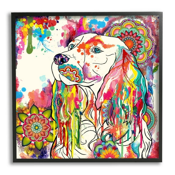 Stupell Industries Expressive Spaniel Dog Portrait Vibrant Medallion Boho Pattern, 24 x 24,Design by Sangita Bachelet