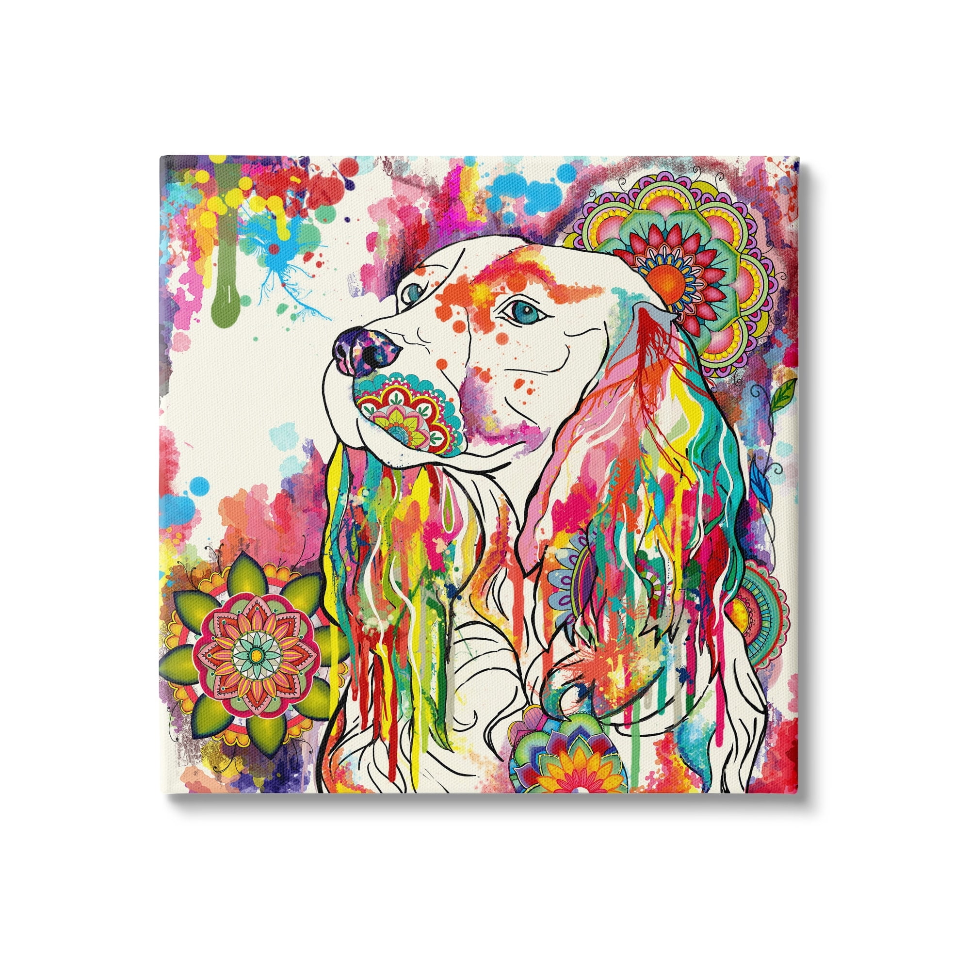 Stupell Industries Expressive Spaniel Dog Portrait Vibrant Medallion Boho Pattern, 36 x 36,Design by Sangita Bachelet