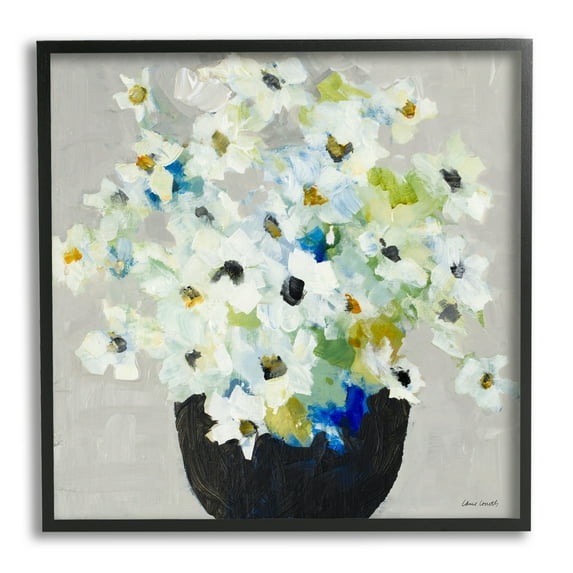 Stupell Industries Expressive White Flower Bouquet Abstract Bloom Paintings Black Framed Art Print Wall Art, 17x30, by Lanie Loreth