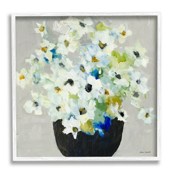 Stupell Industries Expressive White Flower Bouquet Abstract Bloom Paintings White Framed Art Print Wall Art, 17x17, by Lanie Loreth