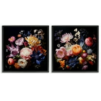 Stupell Industries Exquisite Floral Arrangement Plants & Flowers Painting Black Framed Art Print Wall Art, 12 x 12, Set of 2