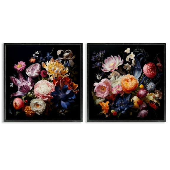 Stupell Industries Exquisite Floral Arrangement Plants & Flowers Painting Black Framed Art Print Wall Art, 12 x 12, Set of 2