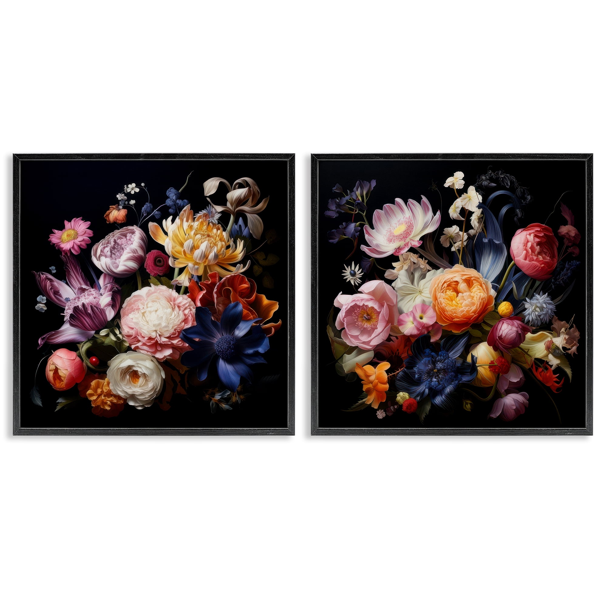 Stupell Industries Exquisite Floral Arrangement Plants & Flowers Painting Black Framed Art Print Wall Art, 17 x 17, Set of 2