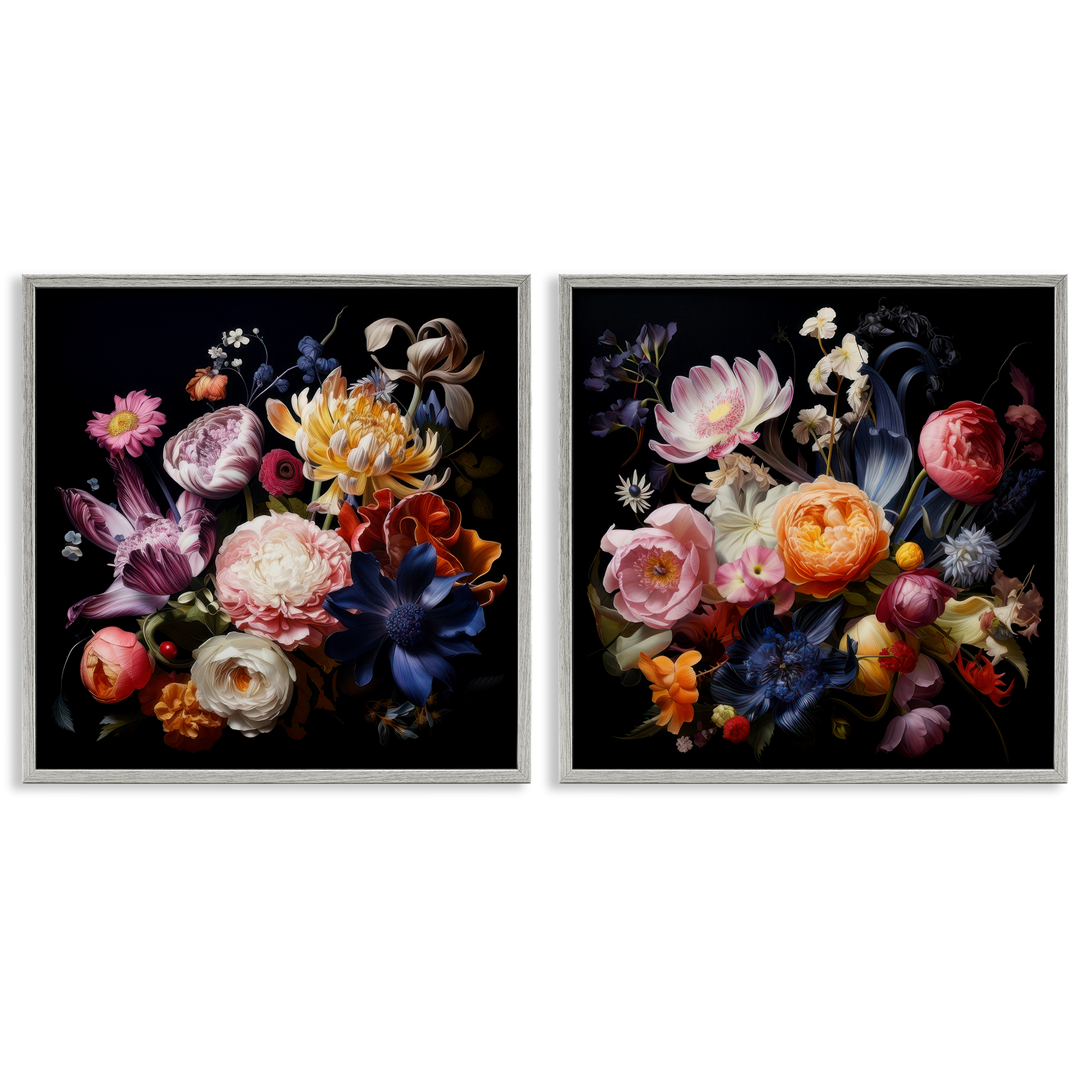 Stupell Industries Exquisite Floral Arrangement Plants & Flowers Painting Gray Framed Art Print Wall Art, 12 x 12, Set of 2