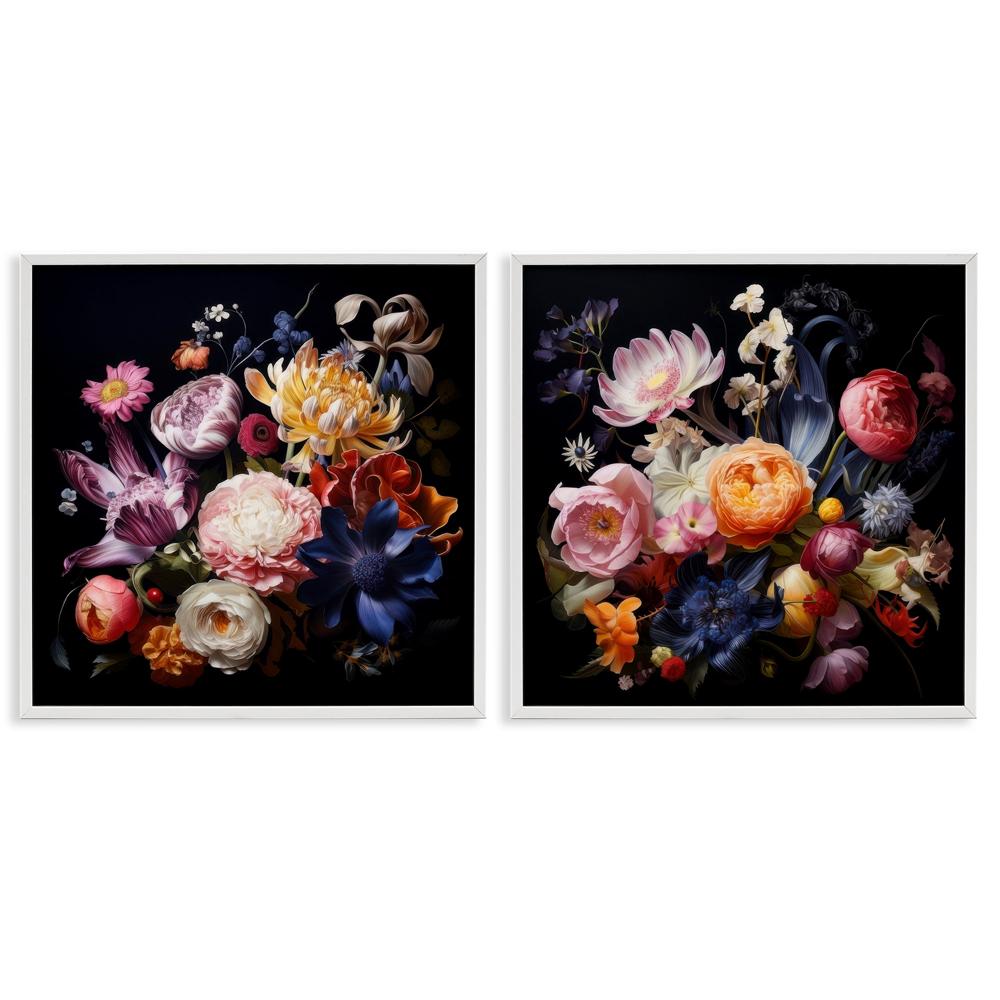 Stupell Industries Exquisite Floral Arrangement Plants & Flowers Painting White Framed Art Print Wall Art, 24 x 24, Set of 2