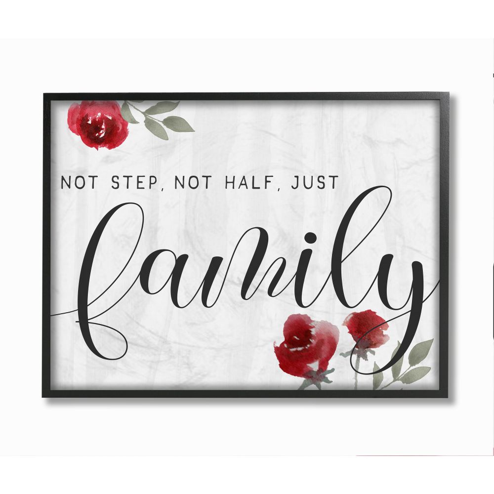 Stupell Industries Extended Family Is Family Home Sign Cottage Floral Framed Wall Art Design by Daphne Polselli, 11" x 14", Black Framed