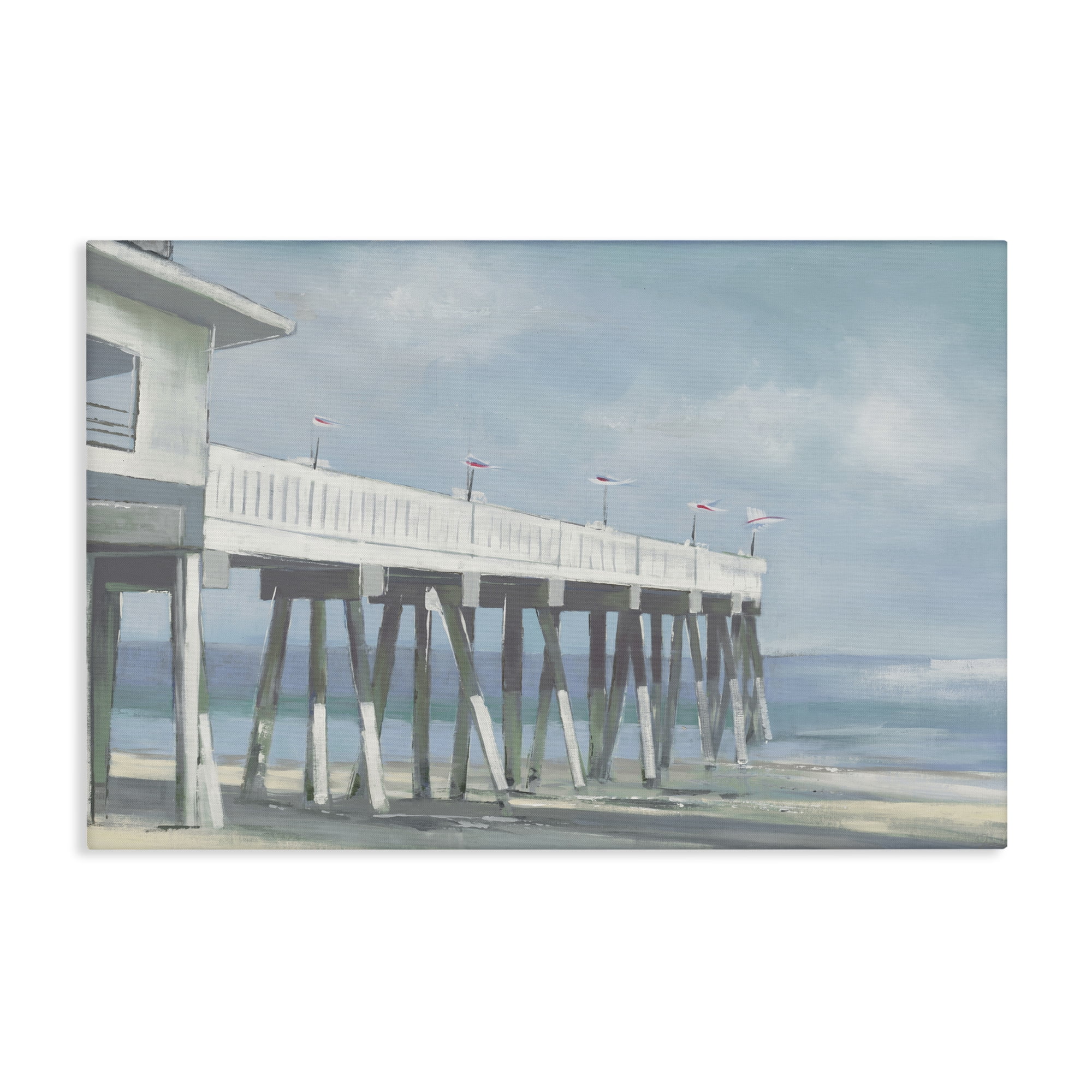 Stupell Industries Extended Pier over Beach Nautical & Beach Painting Wrapped Canvas Art Print Wall Art, 24 x 16