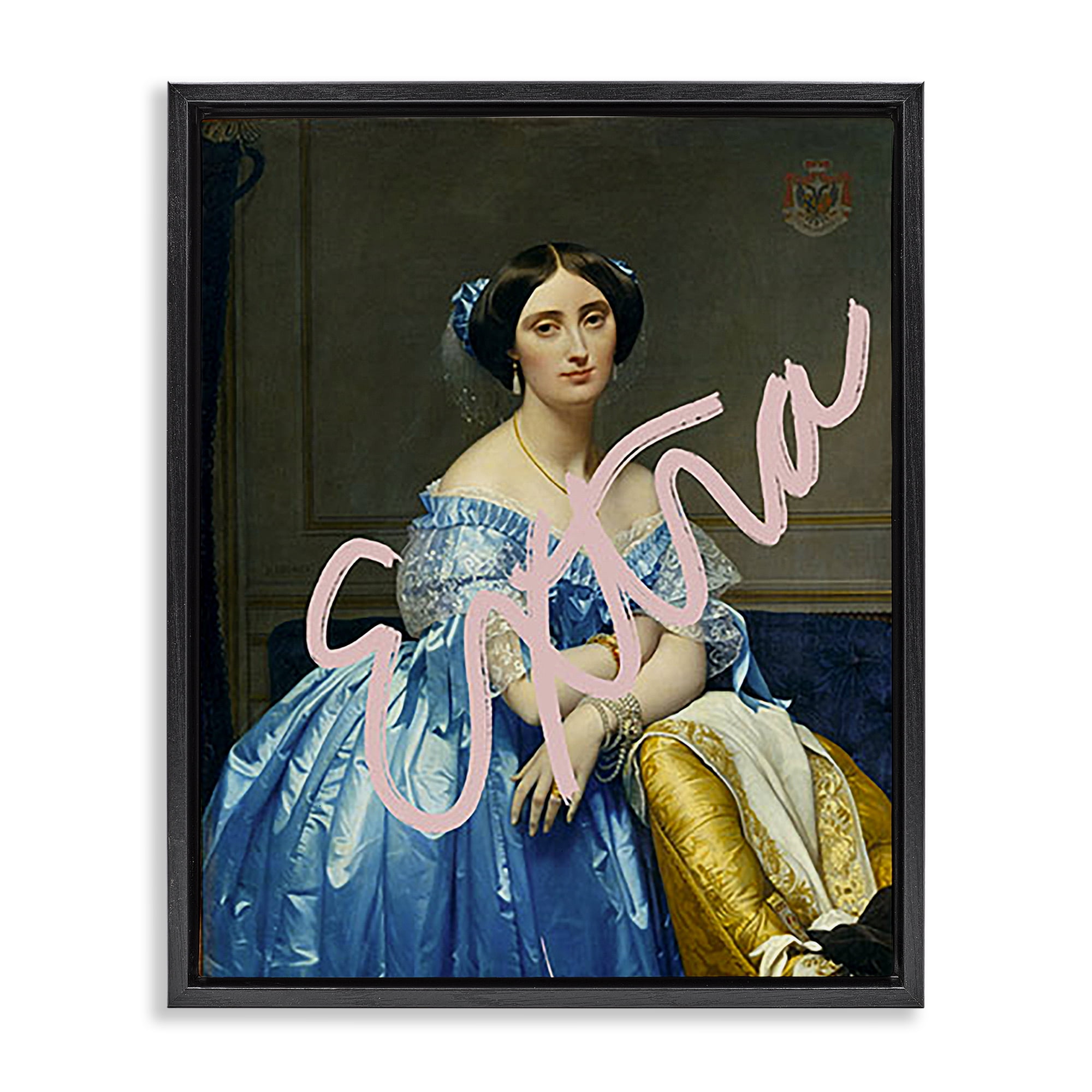 Stupell Industries Extra Classical Portrait Novelty & Humor Painting Black Floater Framed Canvas Art Print Wall Art, 25 x 31