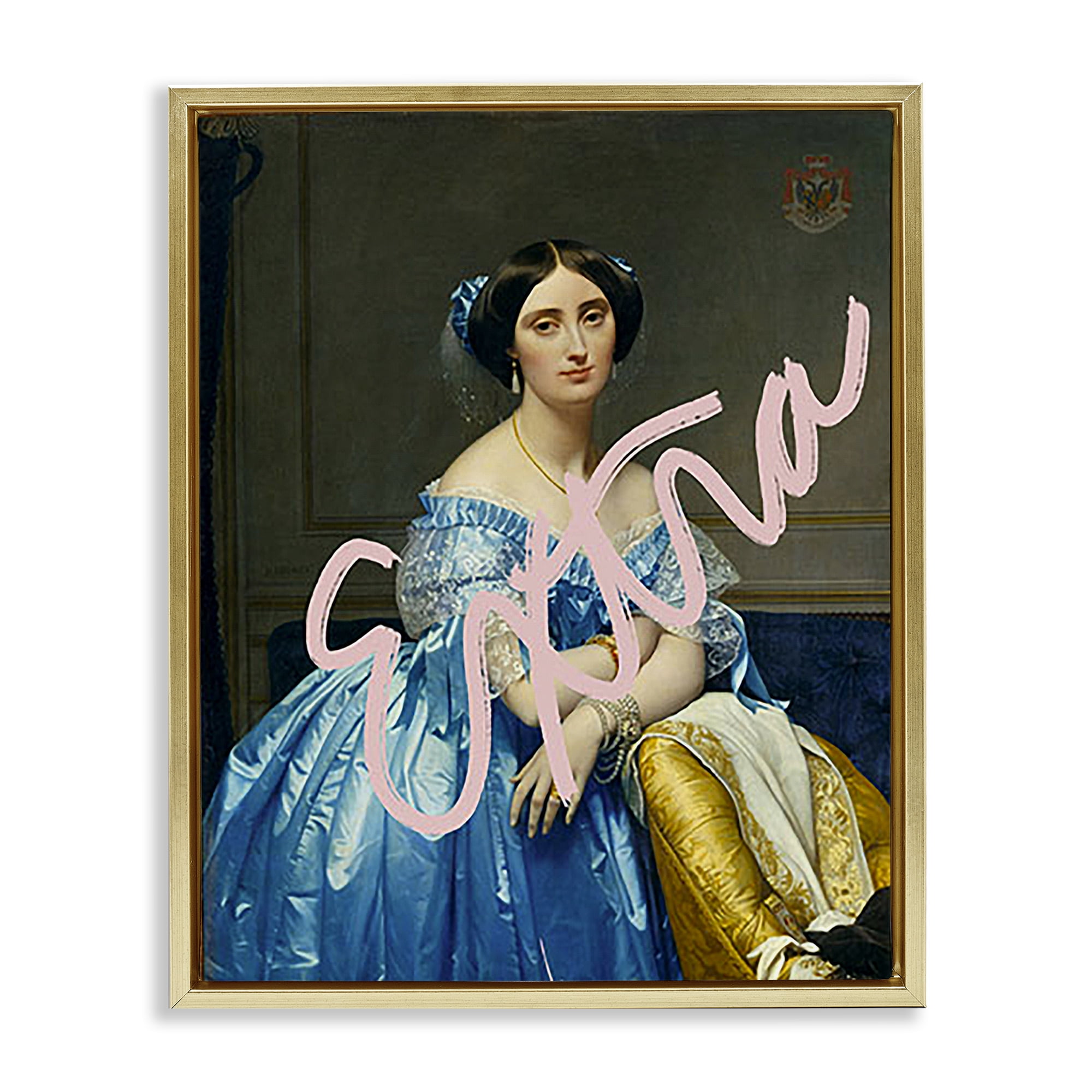 Stupell Industries Extra Classical Portrait Novelty & Humor Painting Gold Floater Framed Canvas Art Print Wall Art, 17 x 21