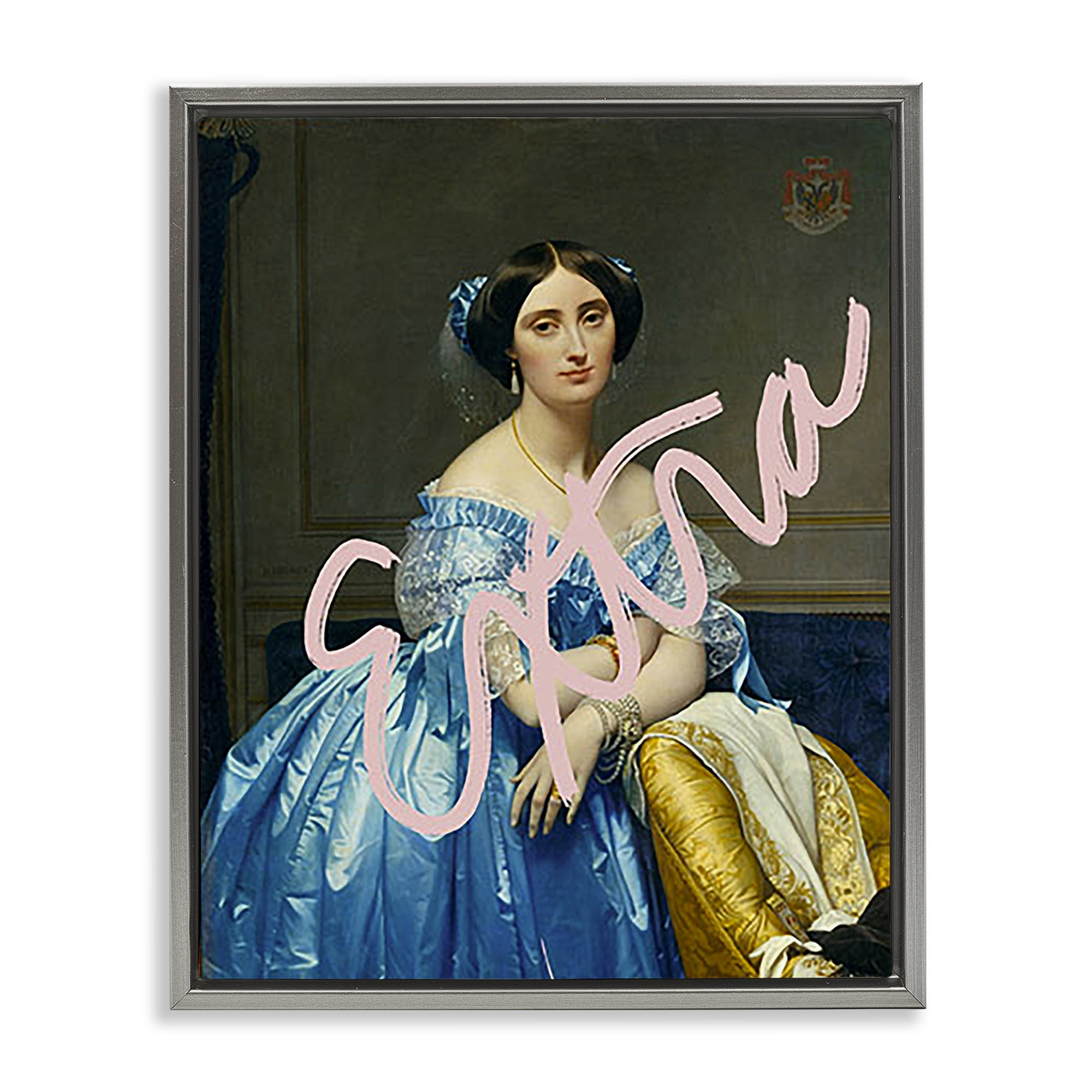 Stupell Industries Extra Classical Portrait Novelty & Humor Painting Gray Floater Framed Canvas Art Print Wall Art, 17 x 21