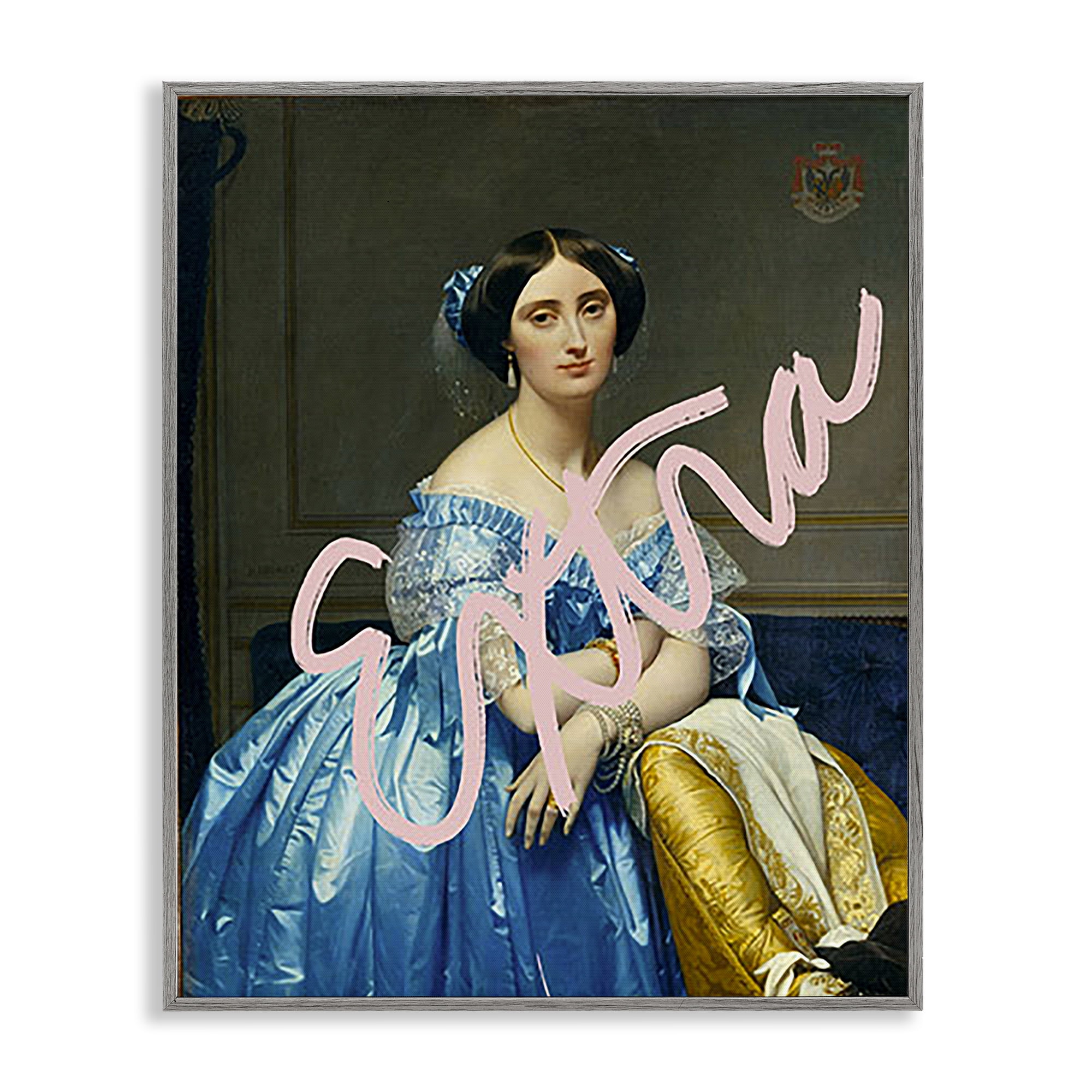 Stupell Industries Extra Classical Portrait Novelty & Humor Painting Gray Framed Art Print Wall Art, 11 x 14