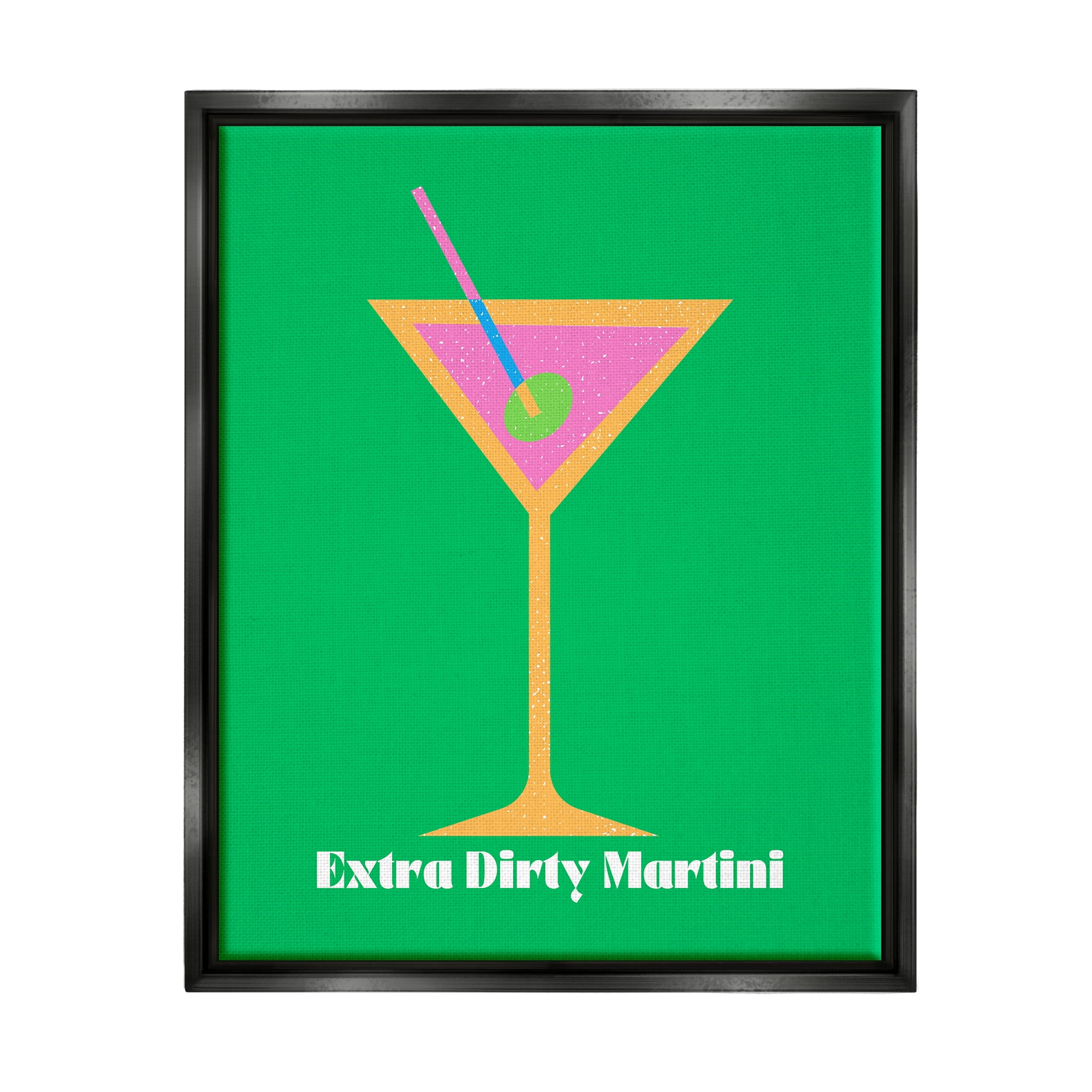 Stupell Industries Extra Dirty Martini on Green Food & Beverage Painting Black Floater Framed Canvas Art Print Wall Art, 17 x 21