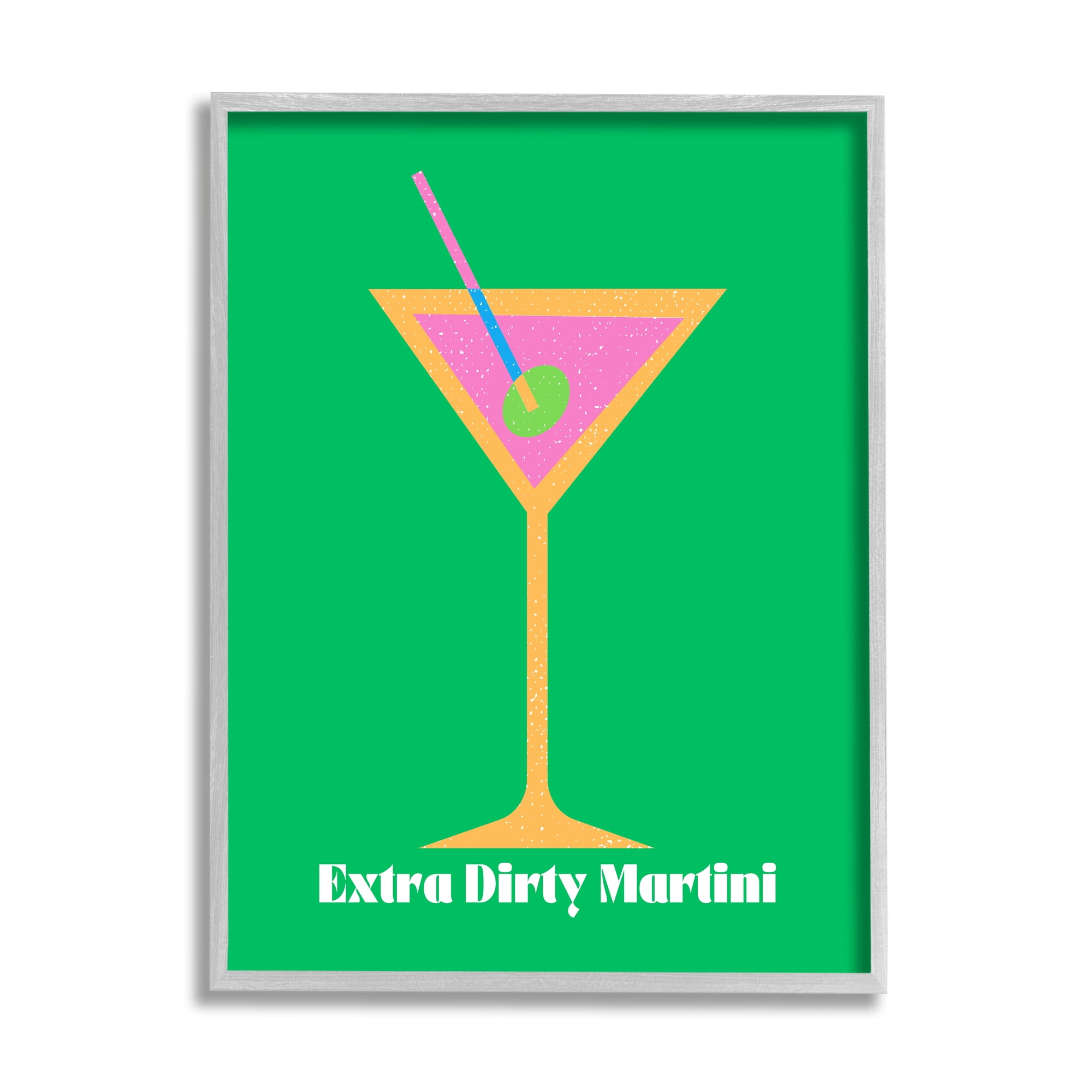 Stupell Industries Extra Dirty Martini on Green Food & Beverage Painting Gray Framed Art Print Wall Art, 11 x 14