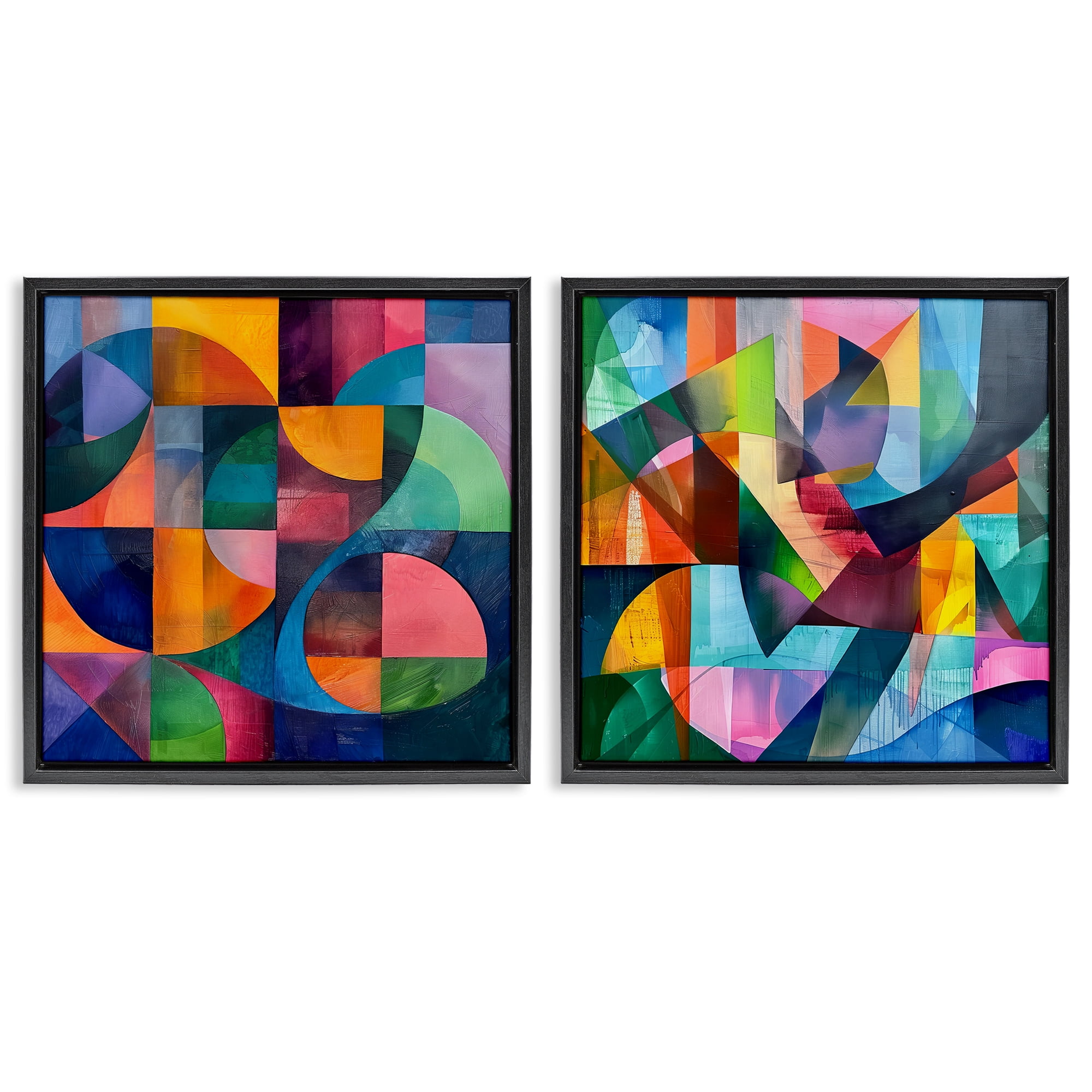 Stupell Industries Eye Catching Abstract Shapes Abstract Painting Black Floater Framed Canvas Art Print Wall Art, 18 x 18, Set of 2