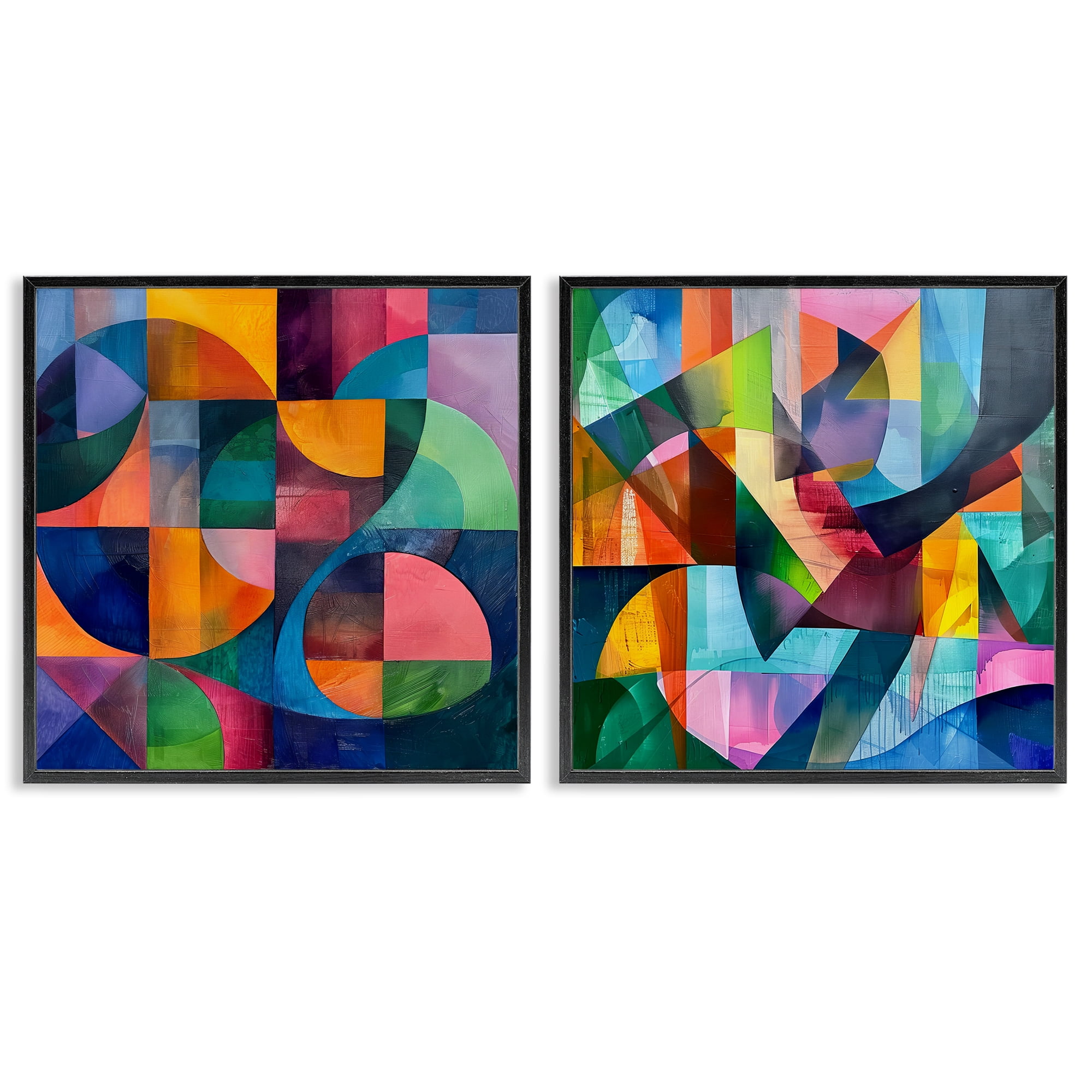 Stupell Industries Eye Catching Abstract Shapes Abstract Painting Black Framed Art Print Wall Art, 17 x 17, Set of 2