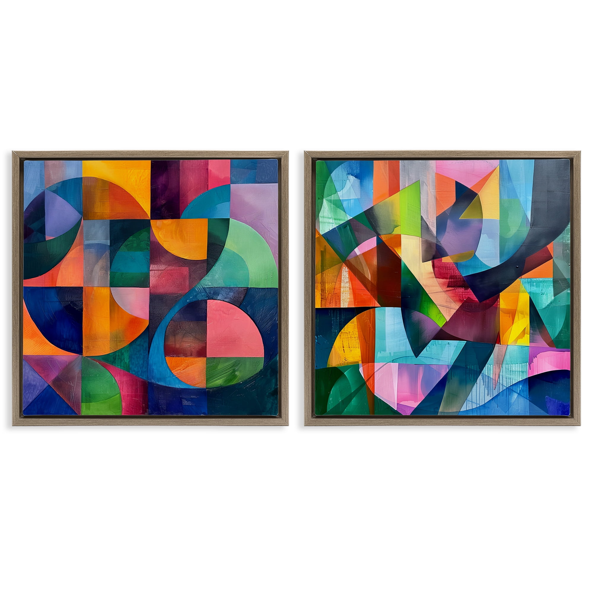 Stupell Industries Eye Catching Abstract Shapes Abstract Painting Brown Floater Framed Canvas Art Print Wall Art, 18 x 18, Set of 2