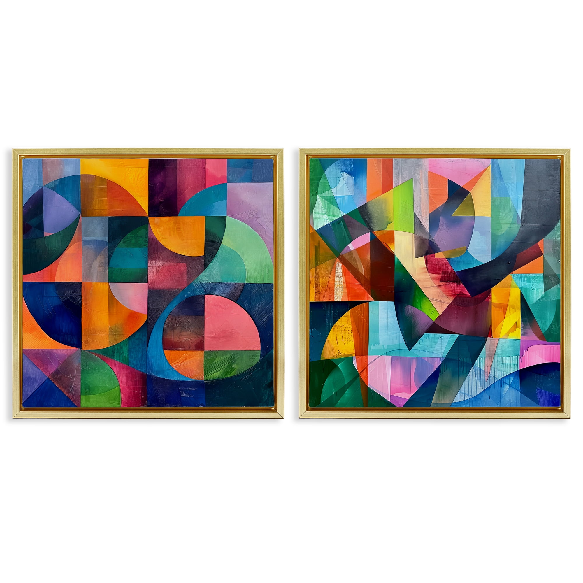Stupell Industries Eye Catching Abstract Shapes Abstract Painting Gold Floater Framed Canvas Art Print Wall Art, 18 x 18, Set of 2