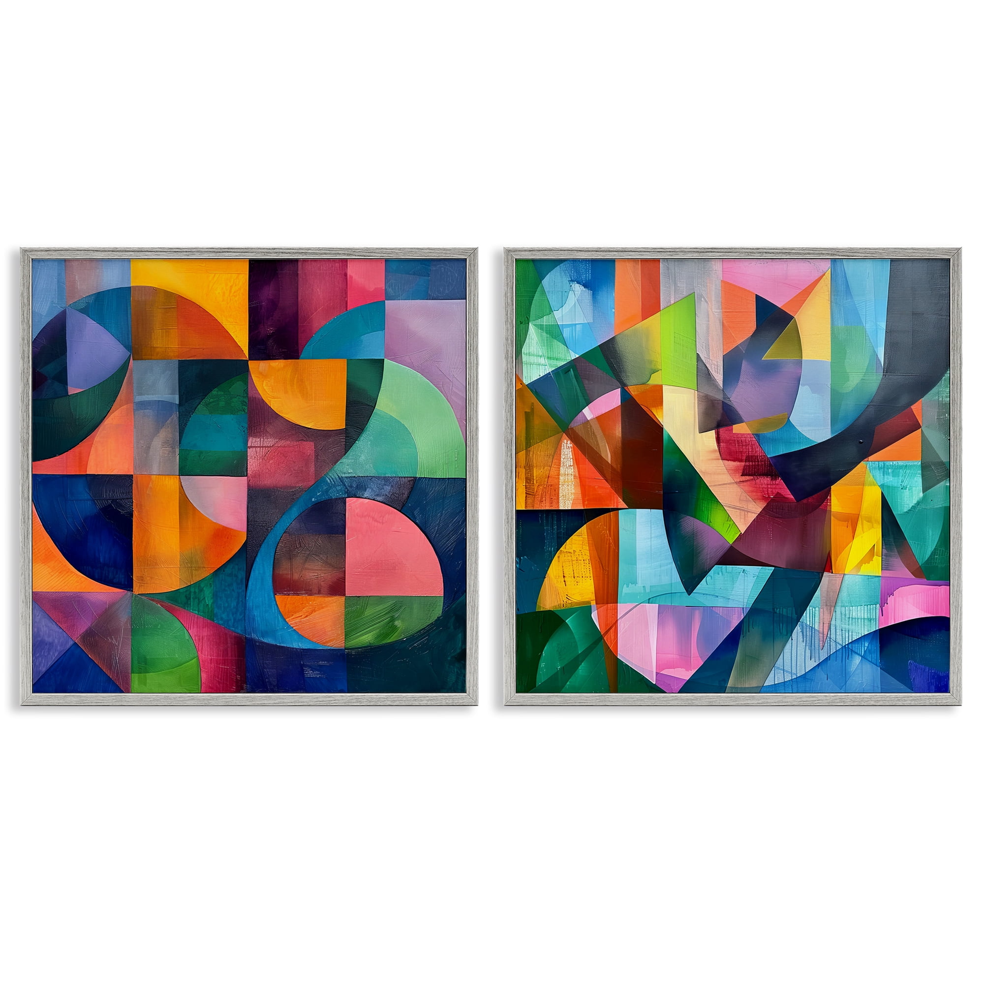 Stupell Industries Eye Catching Abstract Shapes Abstract Painting Gray Framed Art Print Wall Art, 17 x 17, Set of 2