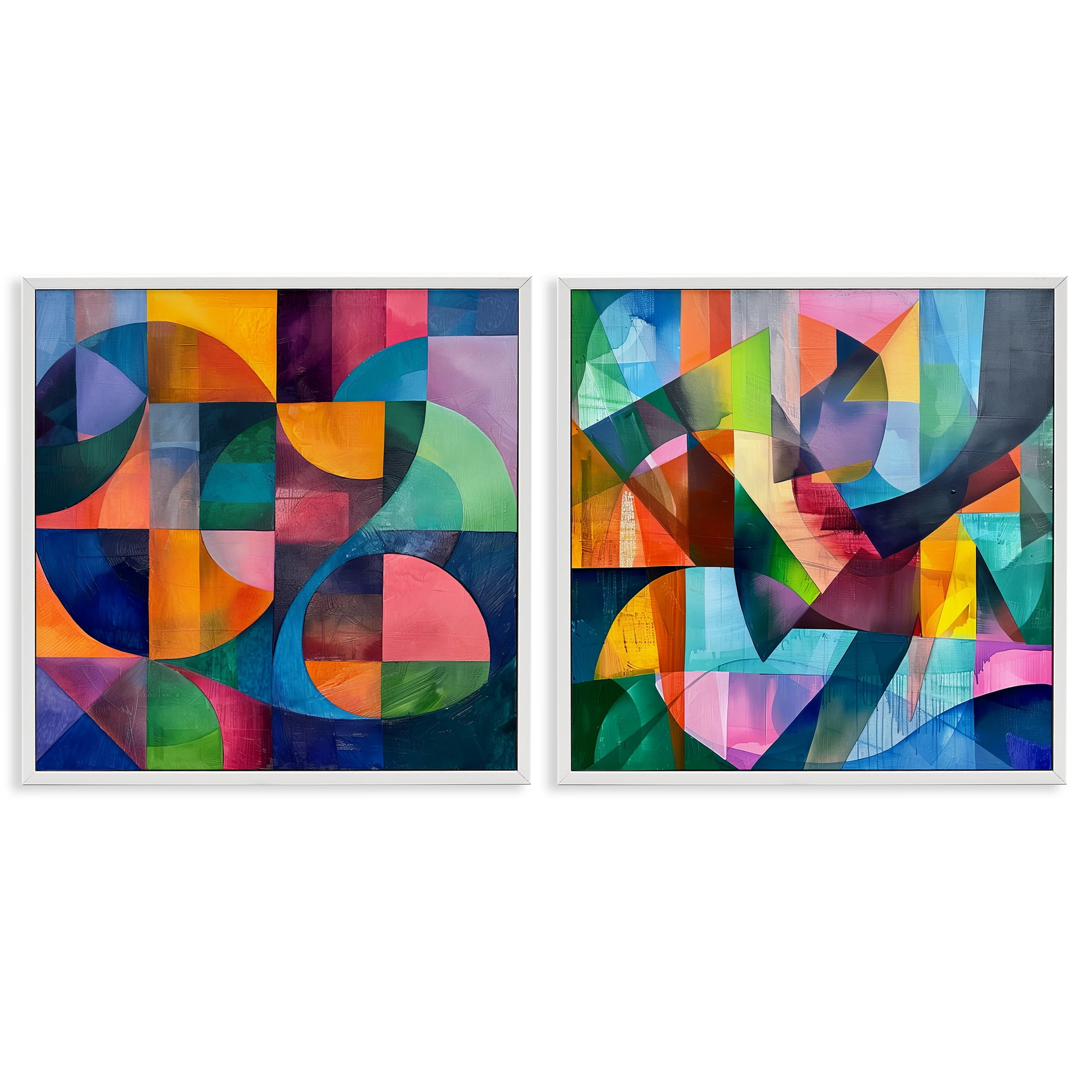 Stupell Industries Eye Catching Abstract Shapes Abstract Painting White Framed Art Print Wall Art, 12 x 12, Set of 2