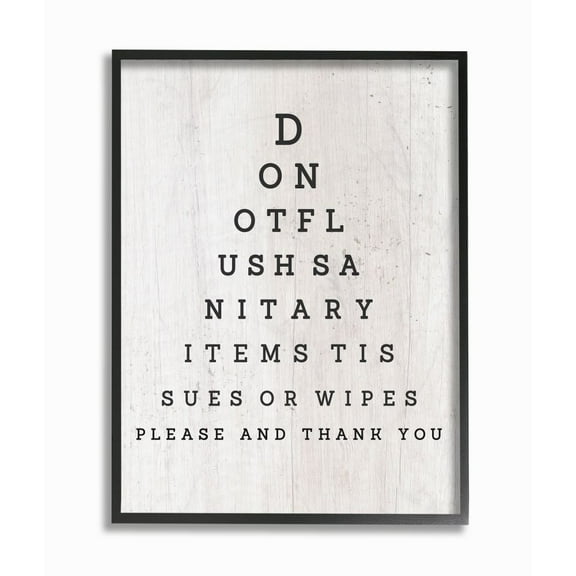 Stupell Industries Eye Chart Funny Word Bathroom Laundry Wood Textured Design Framed Giclee Texturized Art by Daphne Polselli