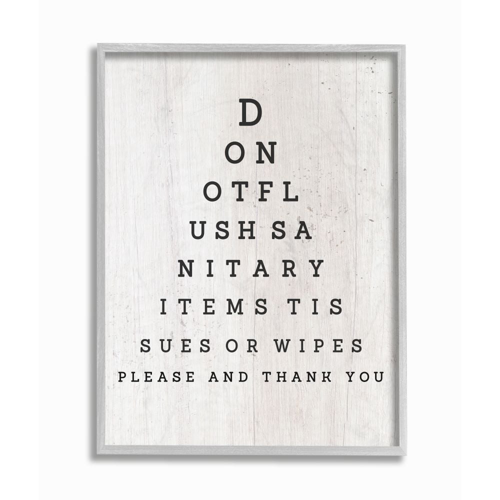 Stupell Industries Eye Chart Funny Word Bathroom Laundry Wood Textured Design Gray Farmhouse Rustic Framed Giclee Texturized Art by Daphne Polselli