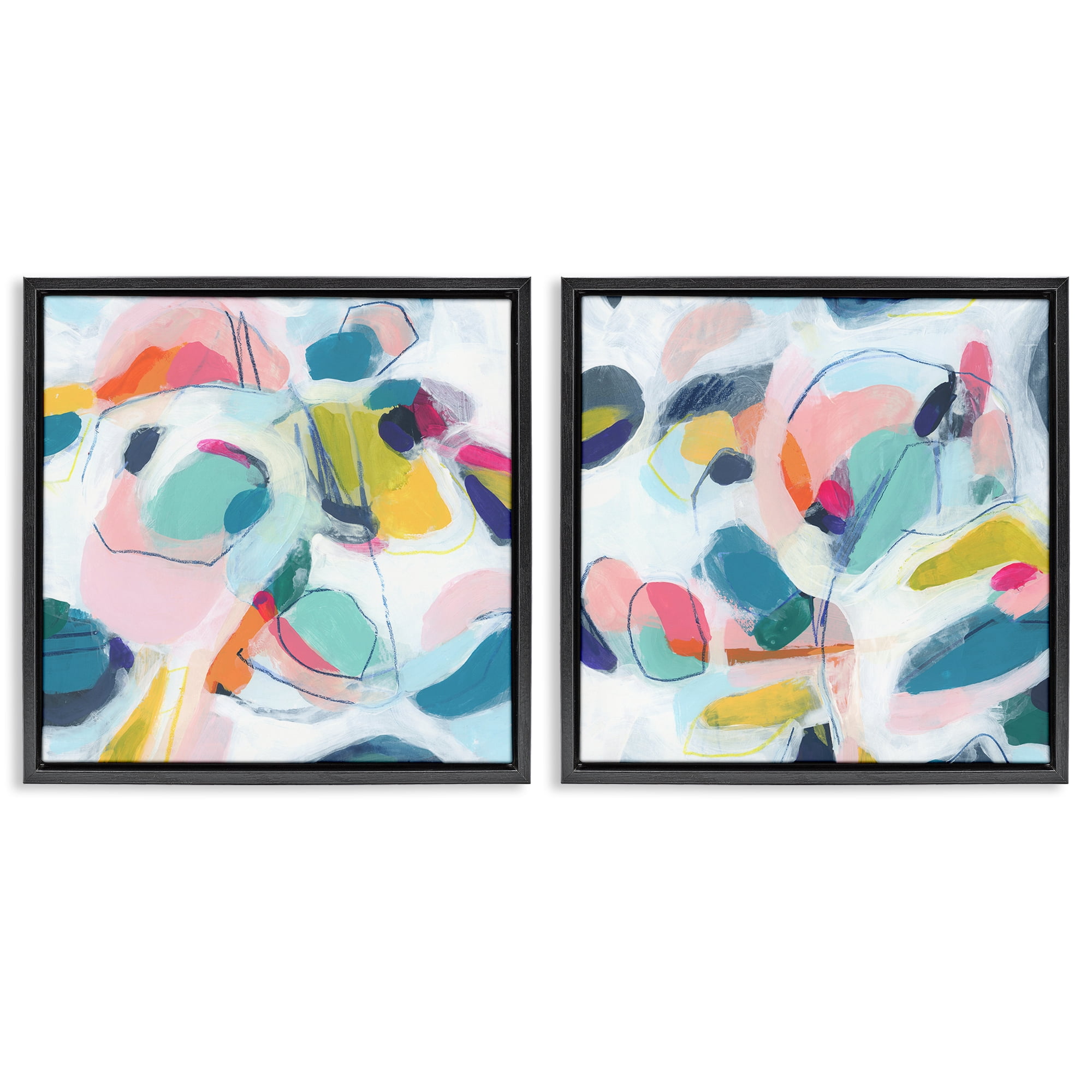 Stupell Industries Eye-catching Abstract Pastels Abstract Painting Black Floater Framed Canvas Art Print Wall Art, 25 x 25, Set of 2