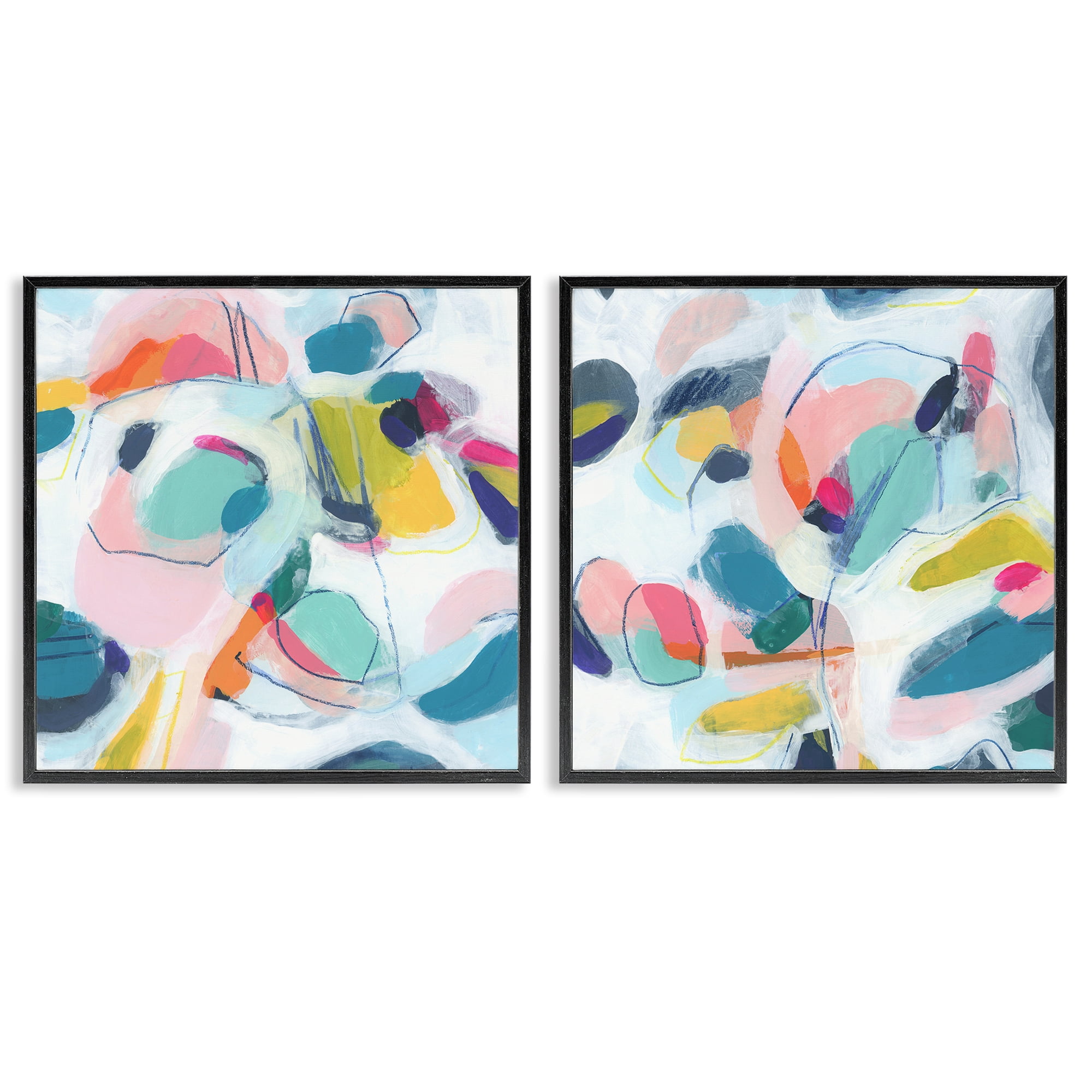 Stupell Industries Eye-catching Abstract Pastels Abstract Painting Black Framed Art Print Wall Art, 12 x 12, Set of 2