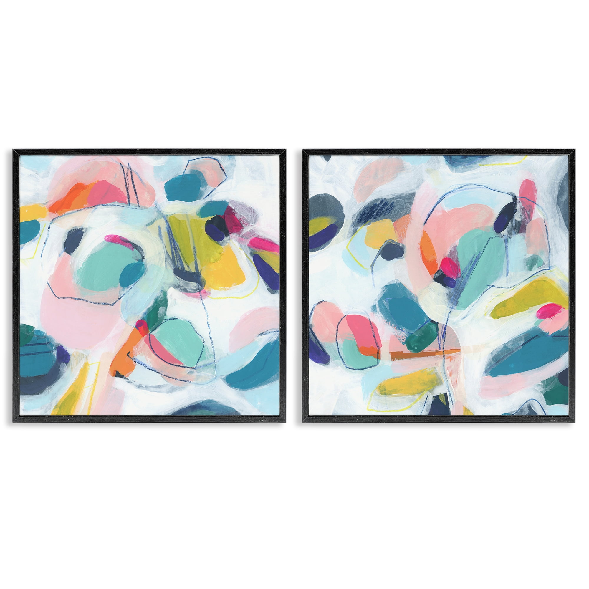 Stupell Industries Eye-catching Abstract Pastels Abstract Painting Black Framed Art Print Wall Art, 24 x 24, Set of 2