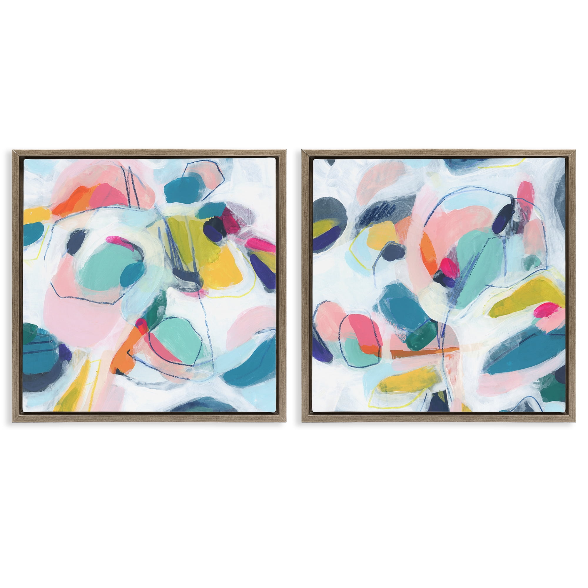 Stupell Industries Eye-catching Abstract Pastels Abstract Painting Brown Floater Framed Canvas Art Print Wall Art, 25 x 25, Set of 2