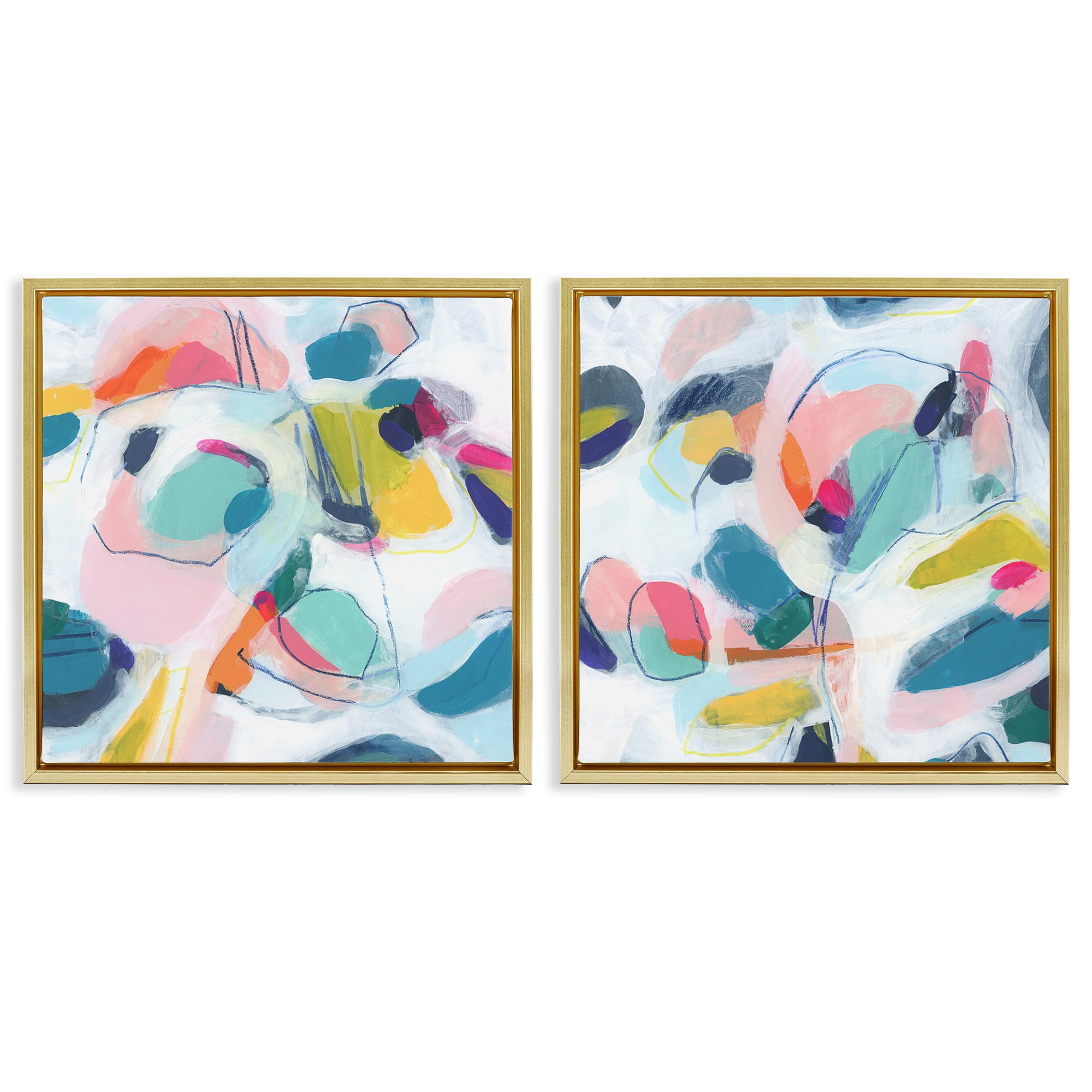 Stupell Industries Eye-catching Abstract Pastels Abstract Painting Gold Floater Framed Canvas Art Print Wall Art, 25 x 25, Set of 2