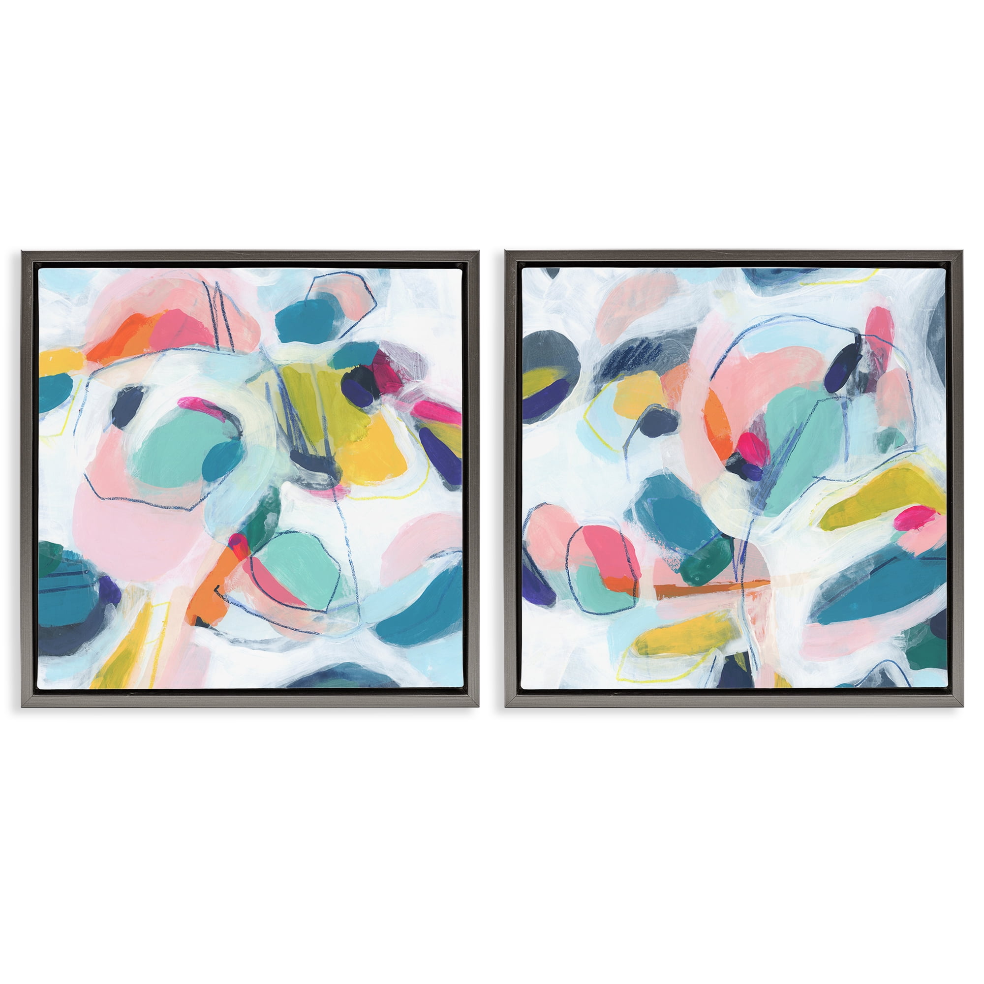 Stupell Industries Eye-catching Abstract Pastels Abstract Painting Gray Floater Framed Canvas Art Print Wall Art, 25 x 25, Set of 2