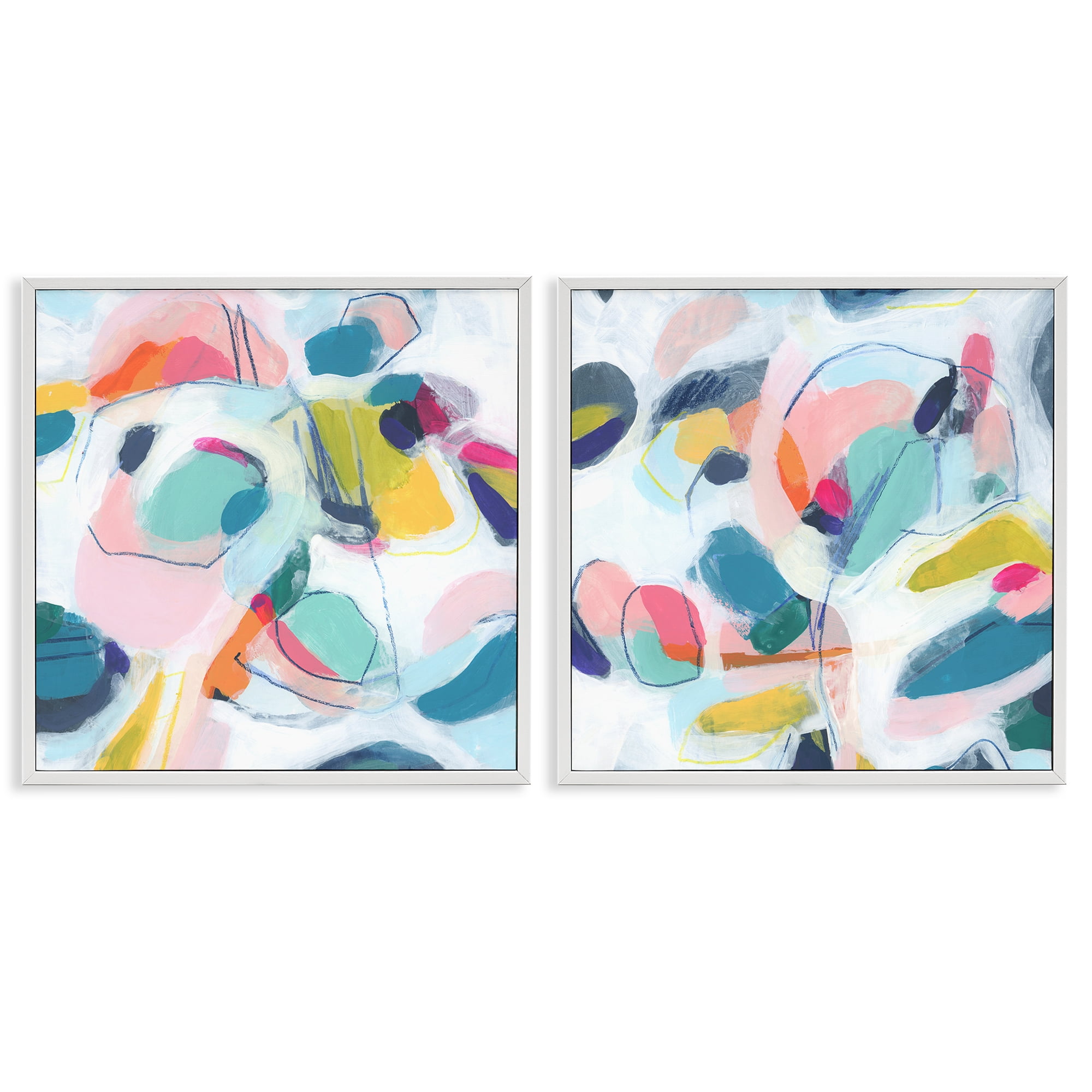 Stupell Industries Eye-catching Abstract Pastels Abstract Painting White Framed Art Print Wall Art, 17 x 17, Set of 2