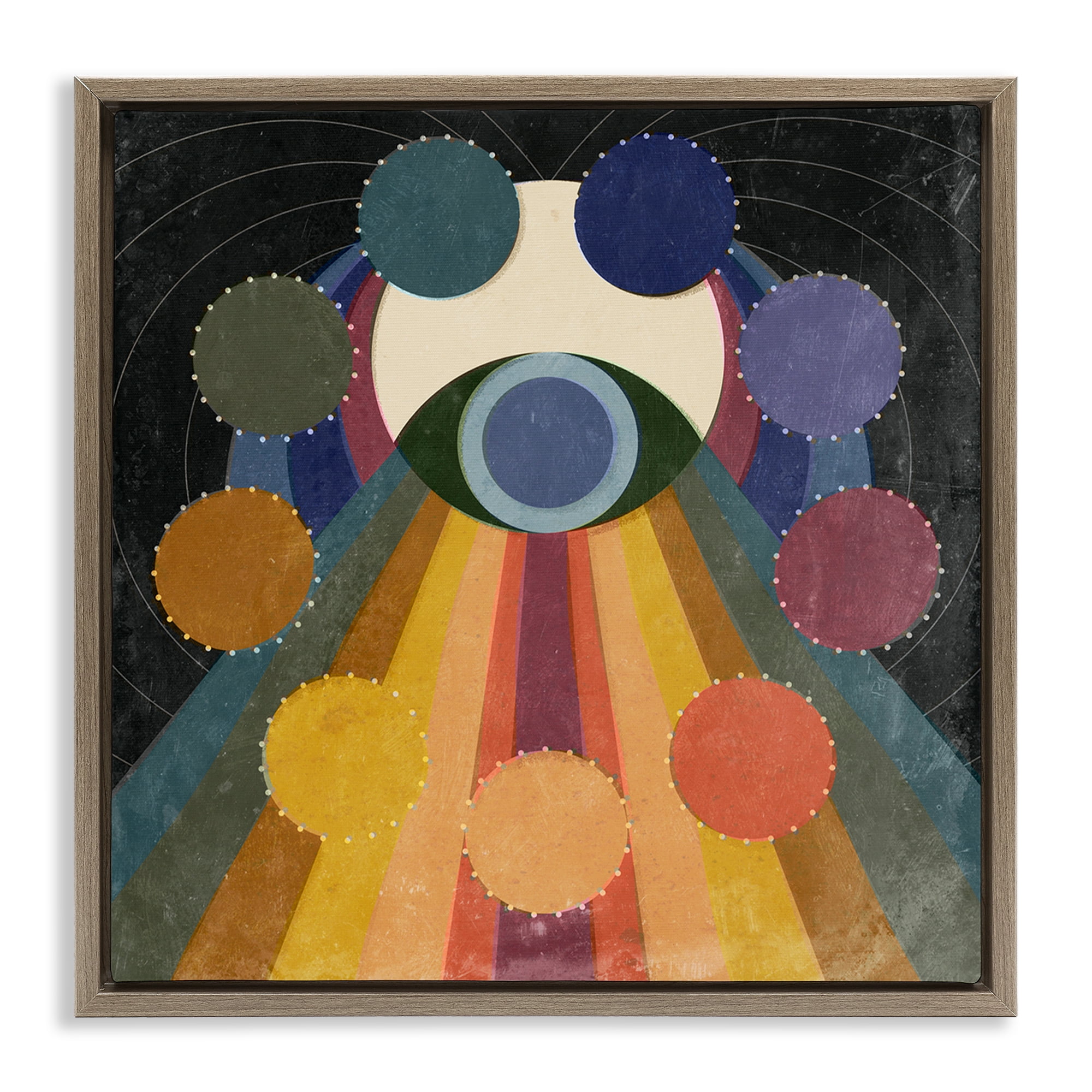 Stupell Industries Eye with Circles Pattern Abstract Painting Brown Floater Framed Canvas Art Print Wall Art, 18 x 18